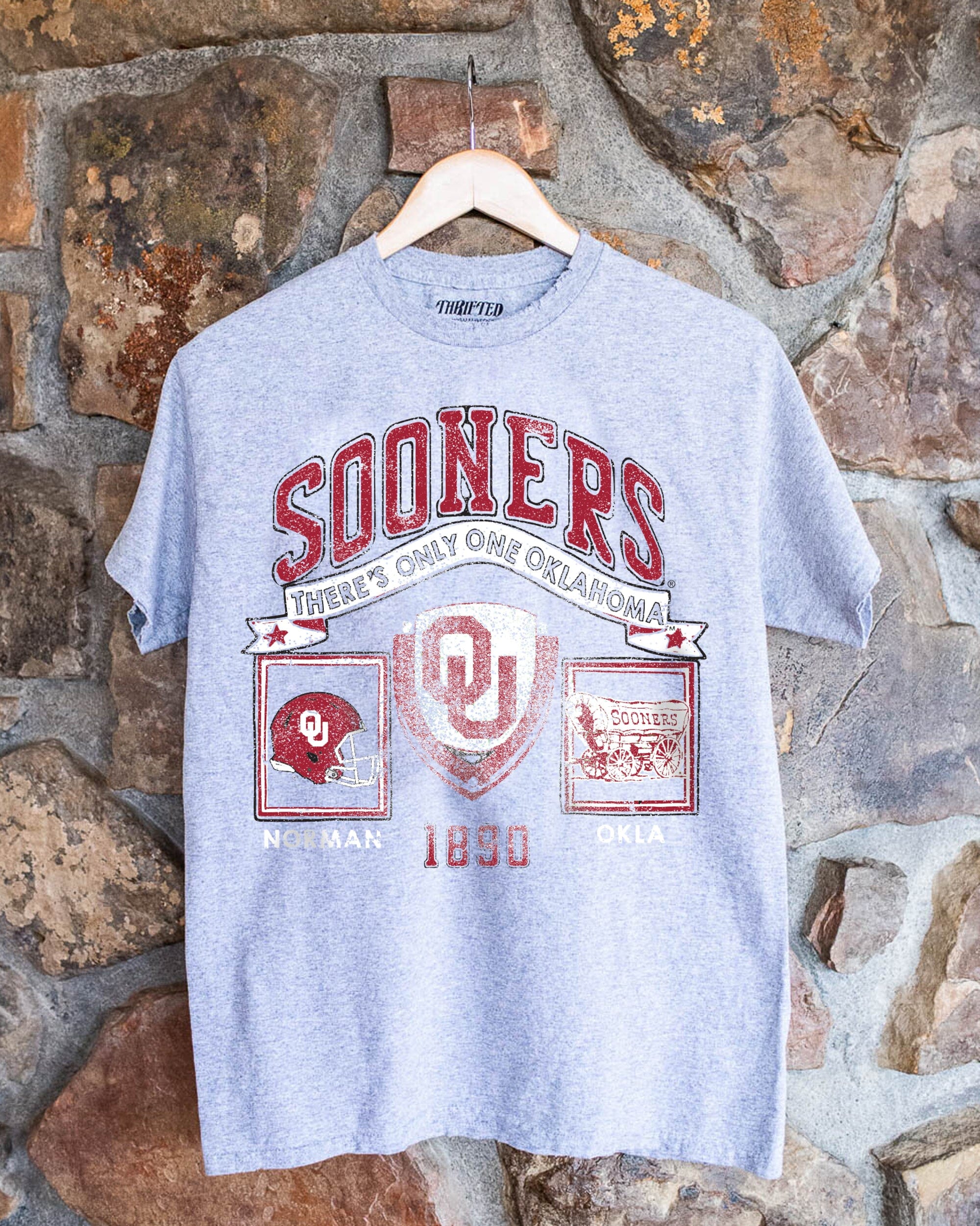 OU Sooners Prep Patch Gray Thrifted Tee - shoplivylu