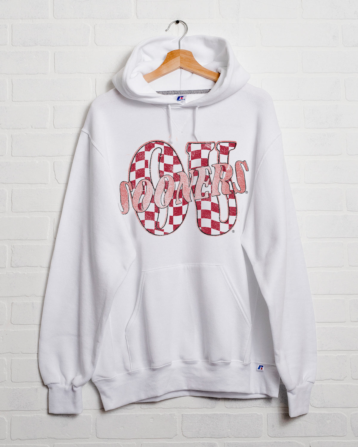 OU Sooners Twisted Check White Russell Hoodie - shoplivylu