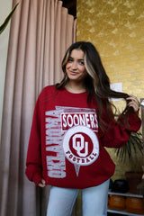 OU Sooners Football Spree Crimson Thrifted Sweatshirt