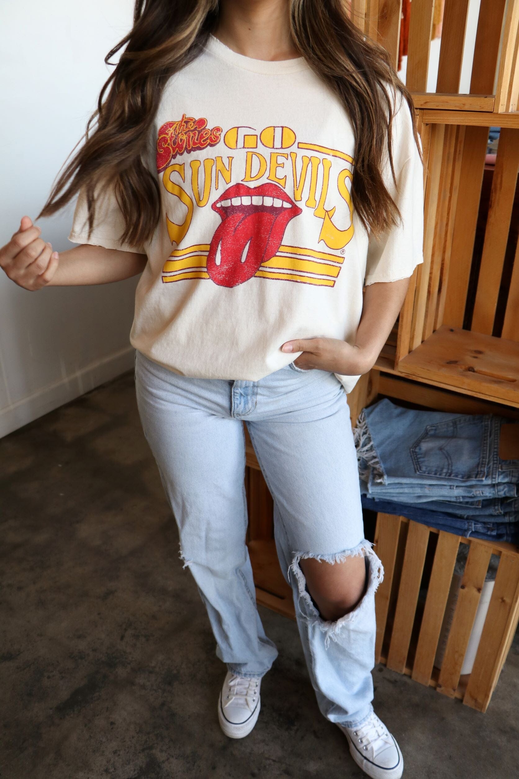 Rolling Stones Sun Devils Stoned Off White Thrifted Tee