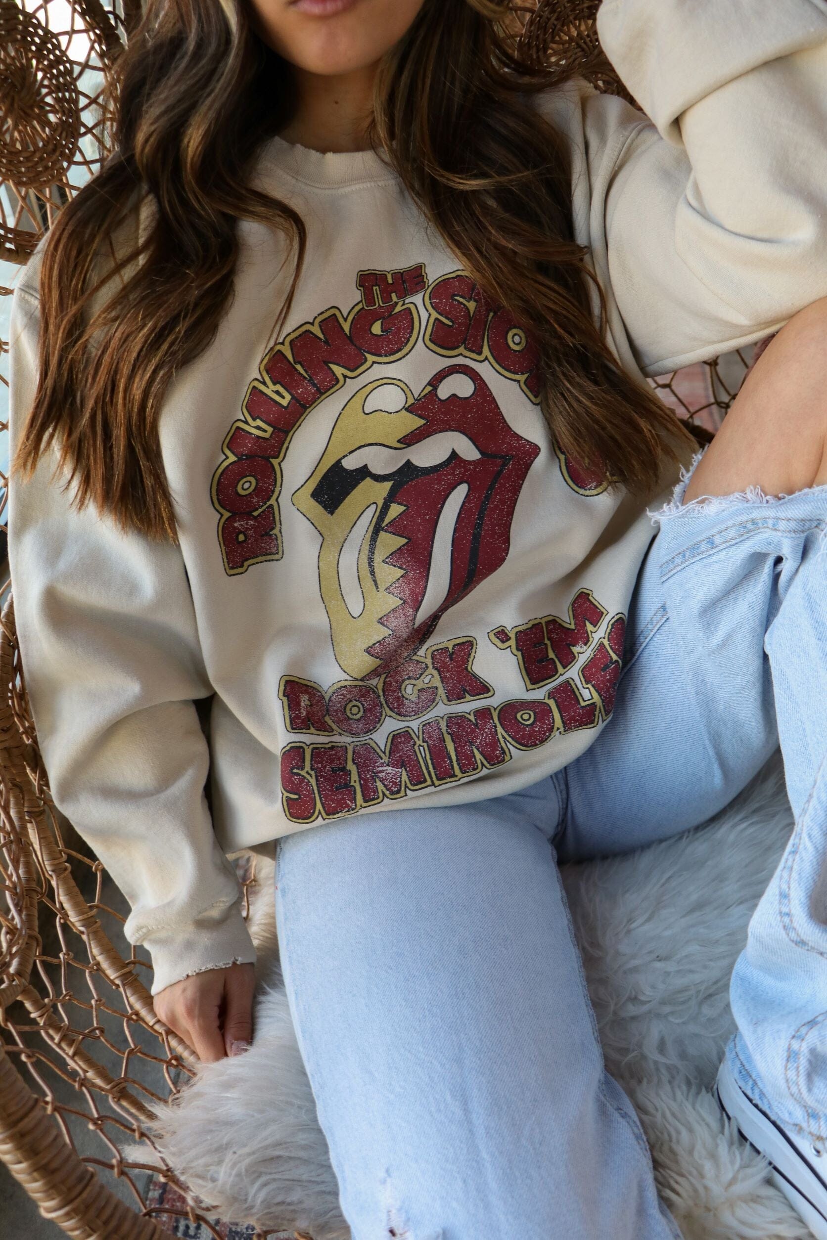 Rolling Stones Rock 'Em Seminoles Sand Thrifted Sweatshirt