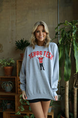 Texas Tech Cartoon Mascot Puff Ink Gray Thrifted Sweatshirt