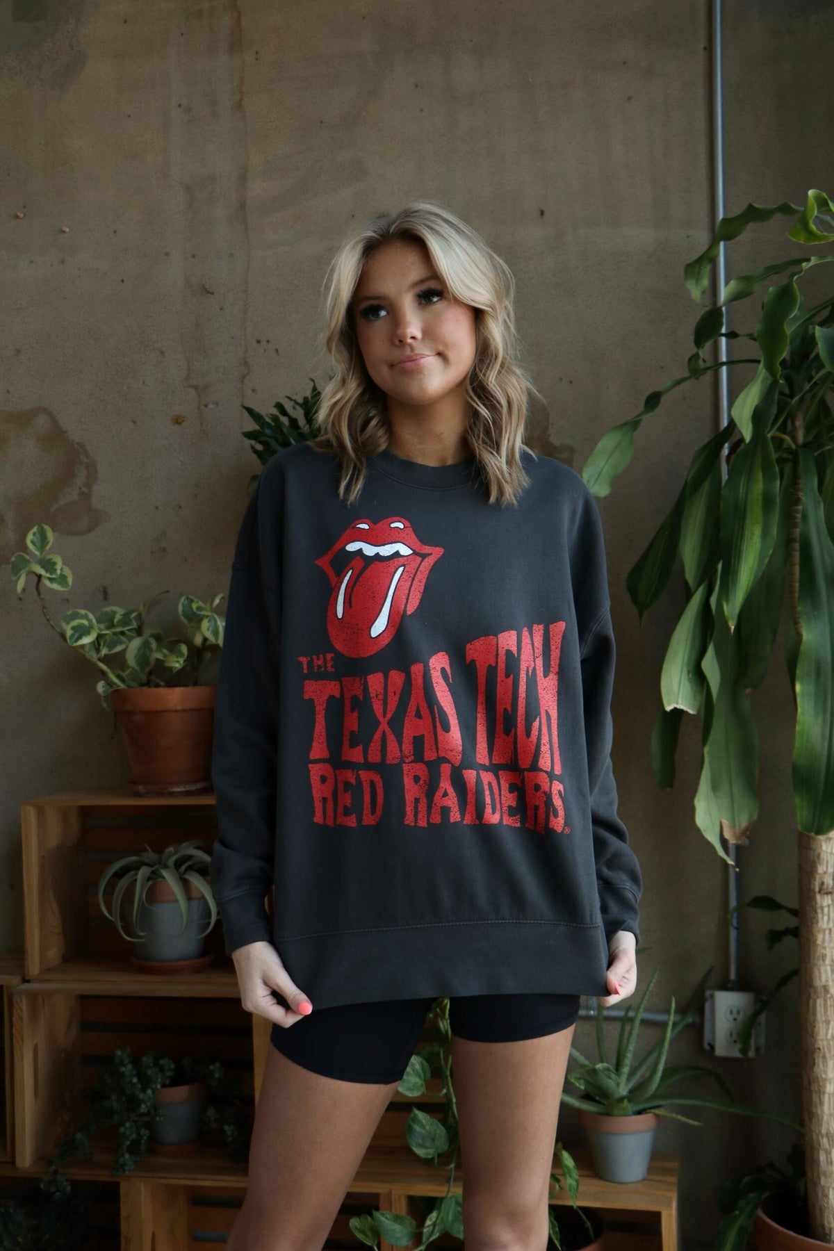 Rolling Stones Texas Tech Dazed Black Oversized Crew Sweatshirt