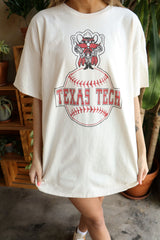 Texas Tech Mascot Baseball Off White Thrifted Tee