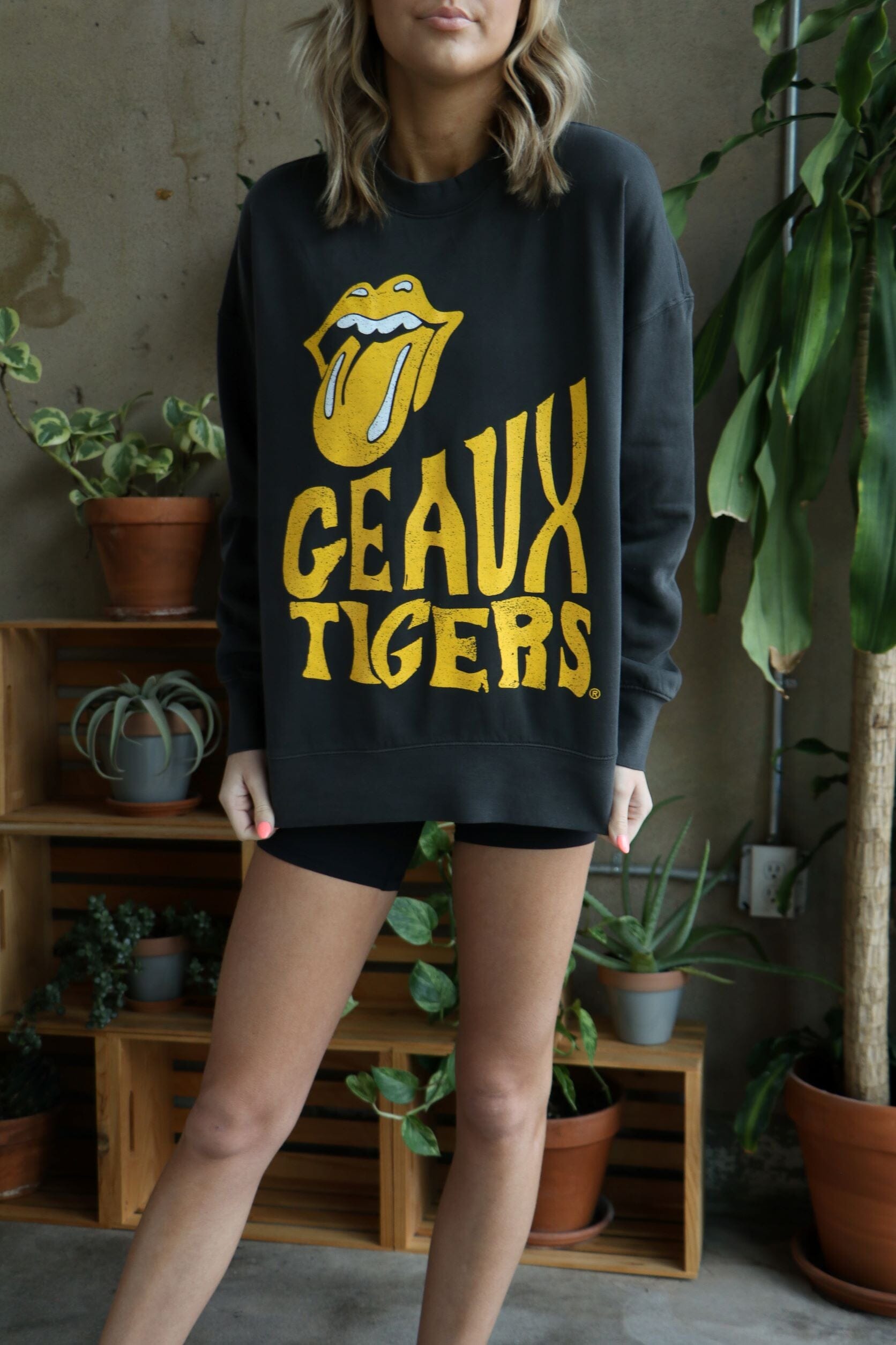 Rolling Stones LSU Tigers Dazed Smoke Oversized Crew Sweatshirt