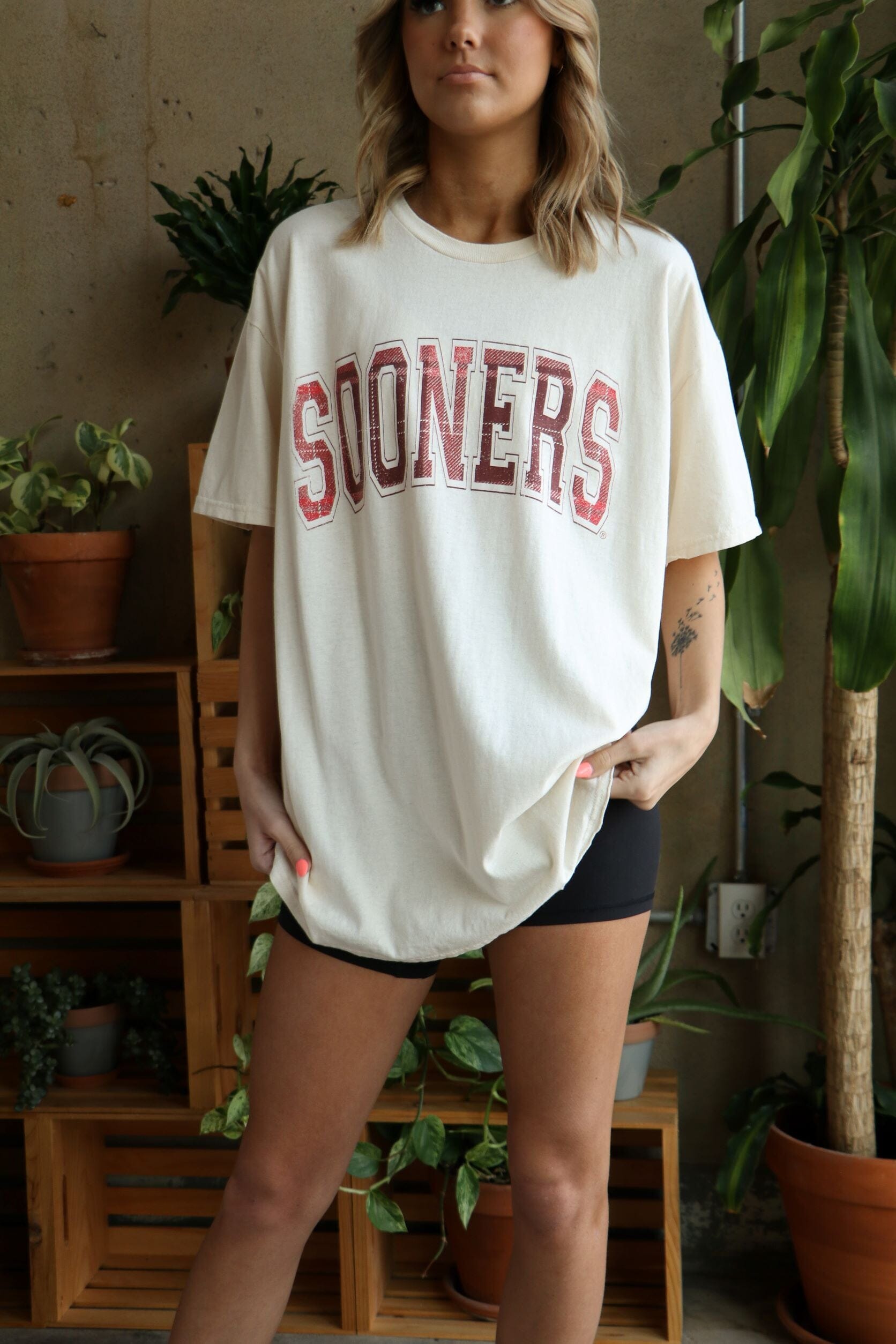 OU Sooners Tartan Off White Thrifted Tee