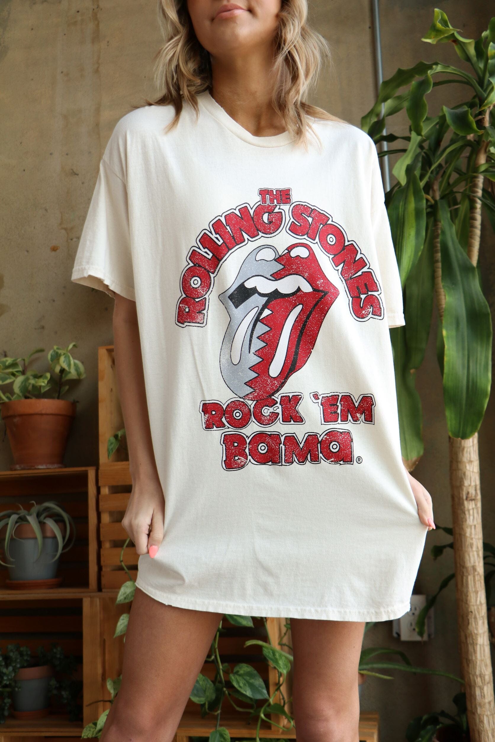 Rolling Stones Rock 'Em Bama Off White Thrifted Tee