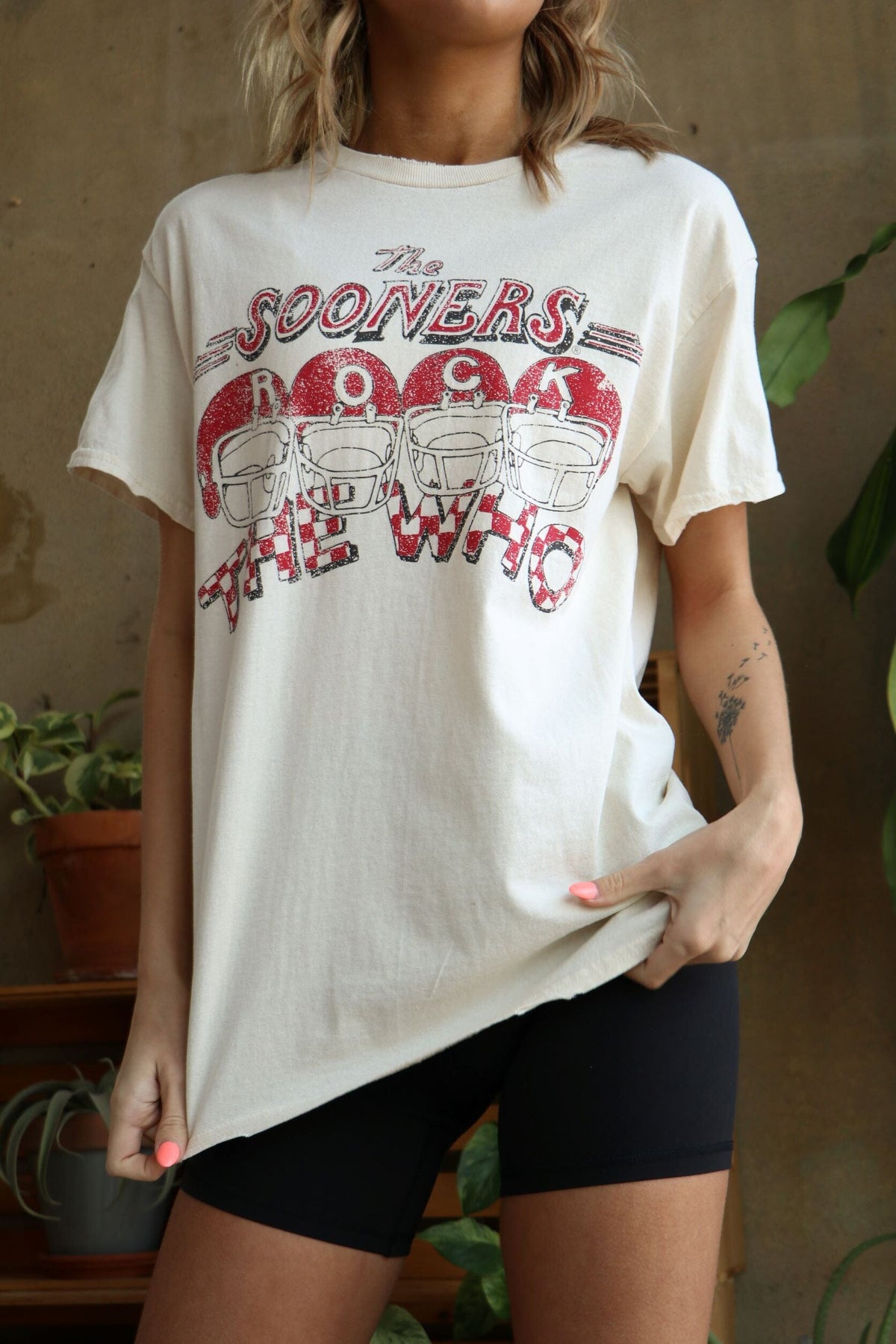 The Who OU Sooners Rock Off White Thrifted Tee