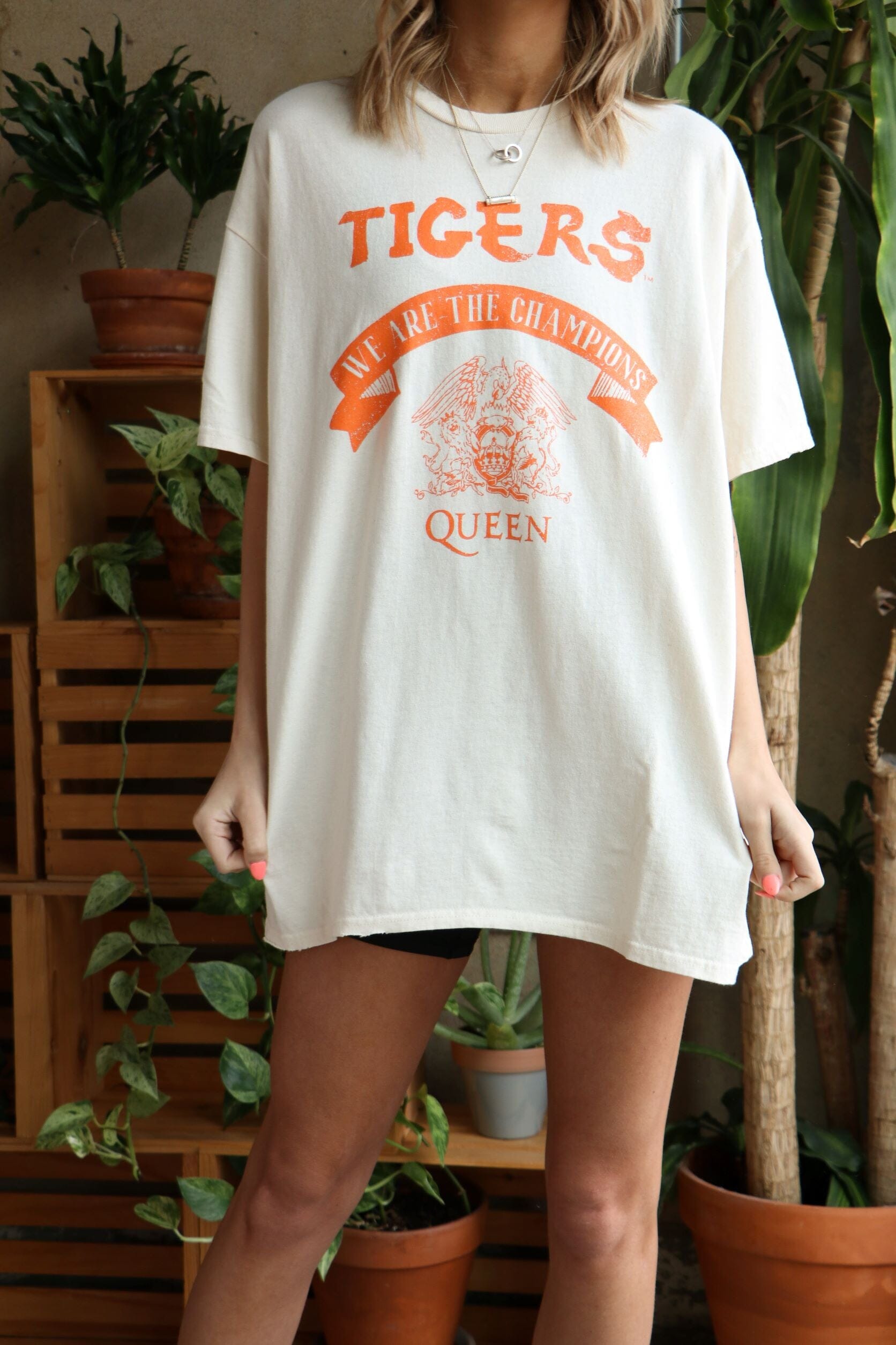 Queen Clemson Tigers Champions Scroll Off White Thrifted Tee