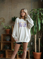 LSU Tigers Tartan Sand Thrifted Sweatshirt