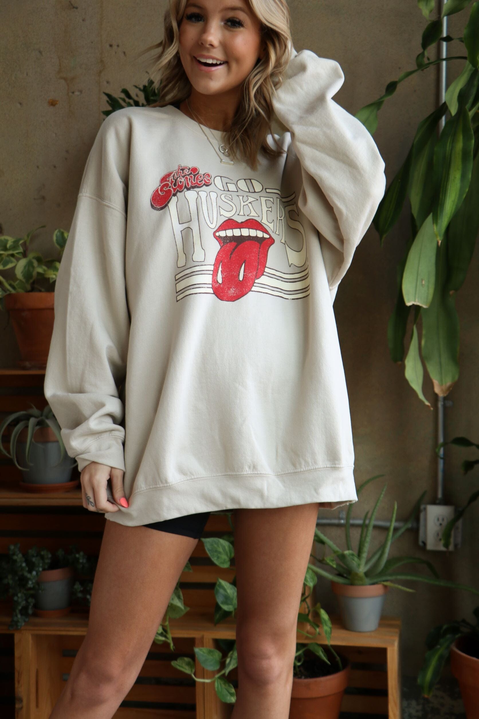 Rolling Stones Go Huskers Stoned Sand Thrifted Sweatshirt