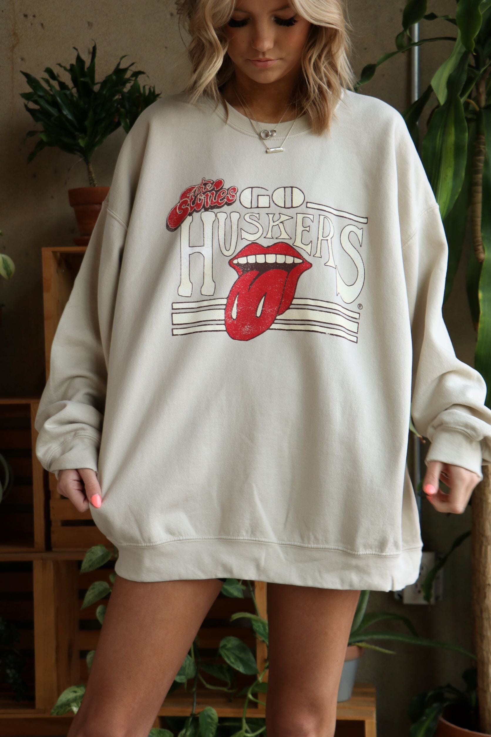 Rolling Stones Go Huskers Stoned Sand Thrifted Sweatshirt
