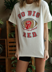 Rolling Stones Go Big Red Nebraska Football Lick Off White Thrifted Tee