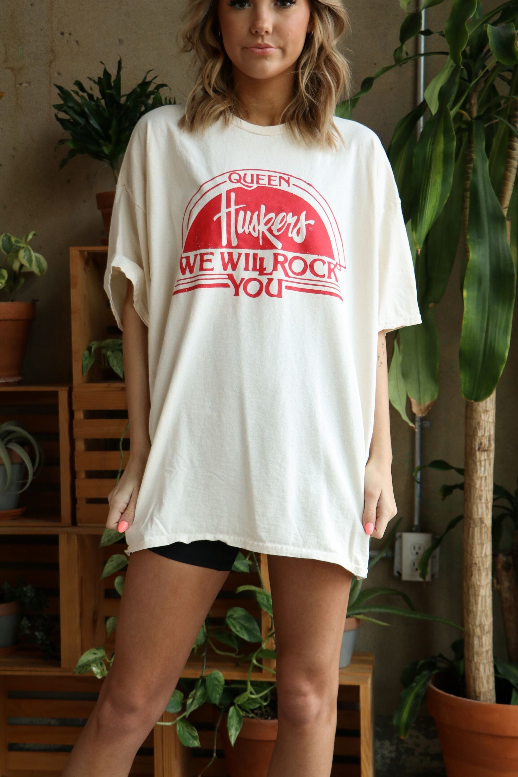 Queen Huskers Will Rock You Off White Thrifted Tee