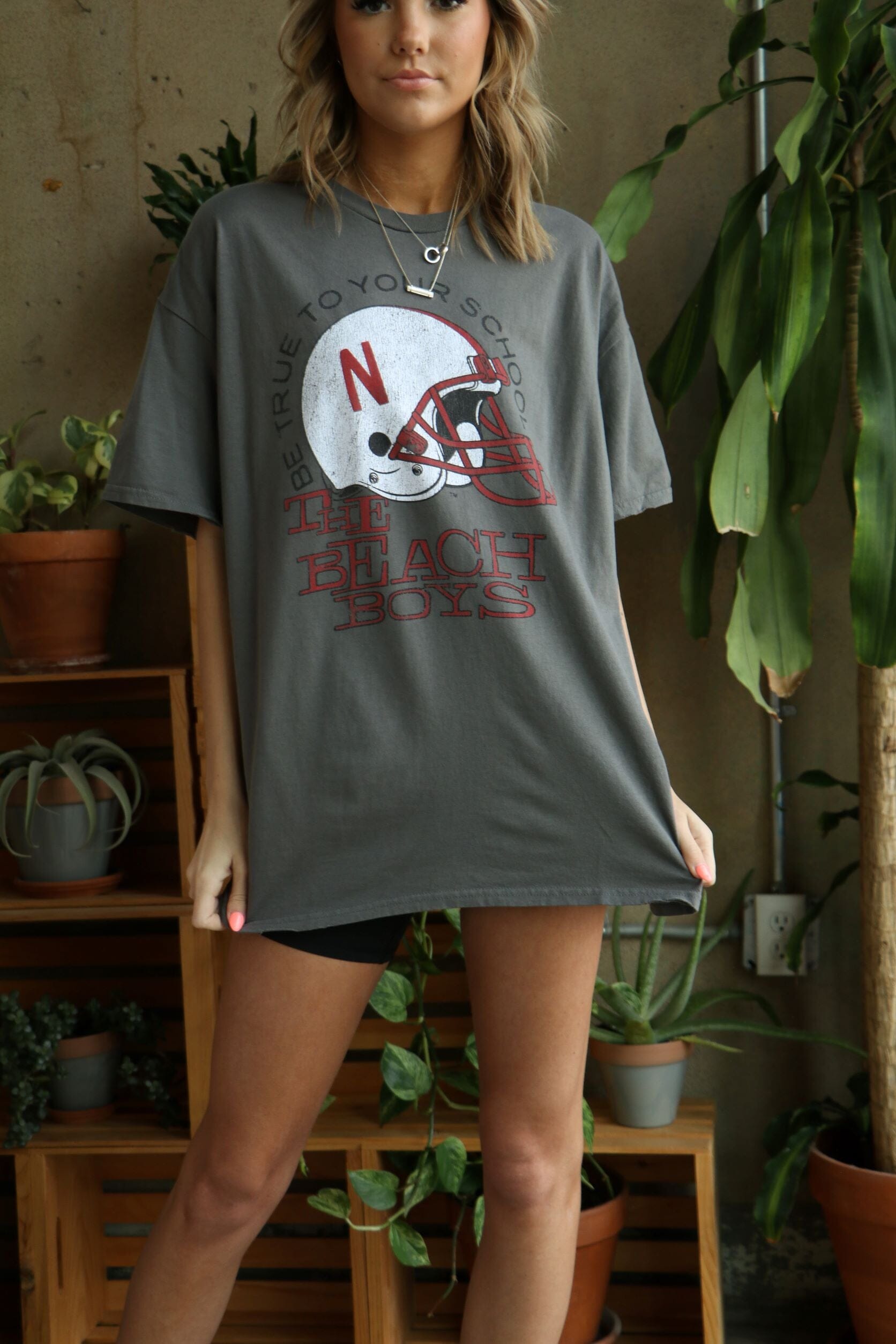 The Beach Boys Huskers True To Your School Charcoal Thrifted Tee