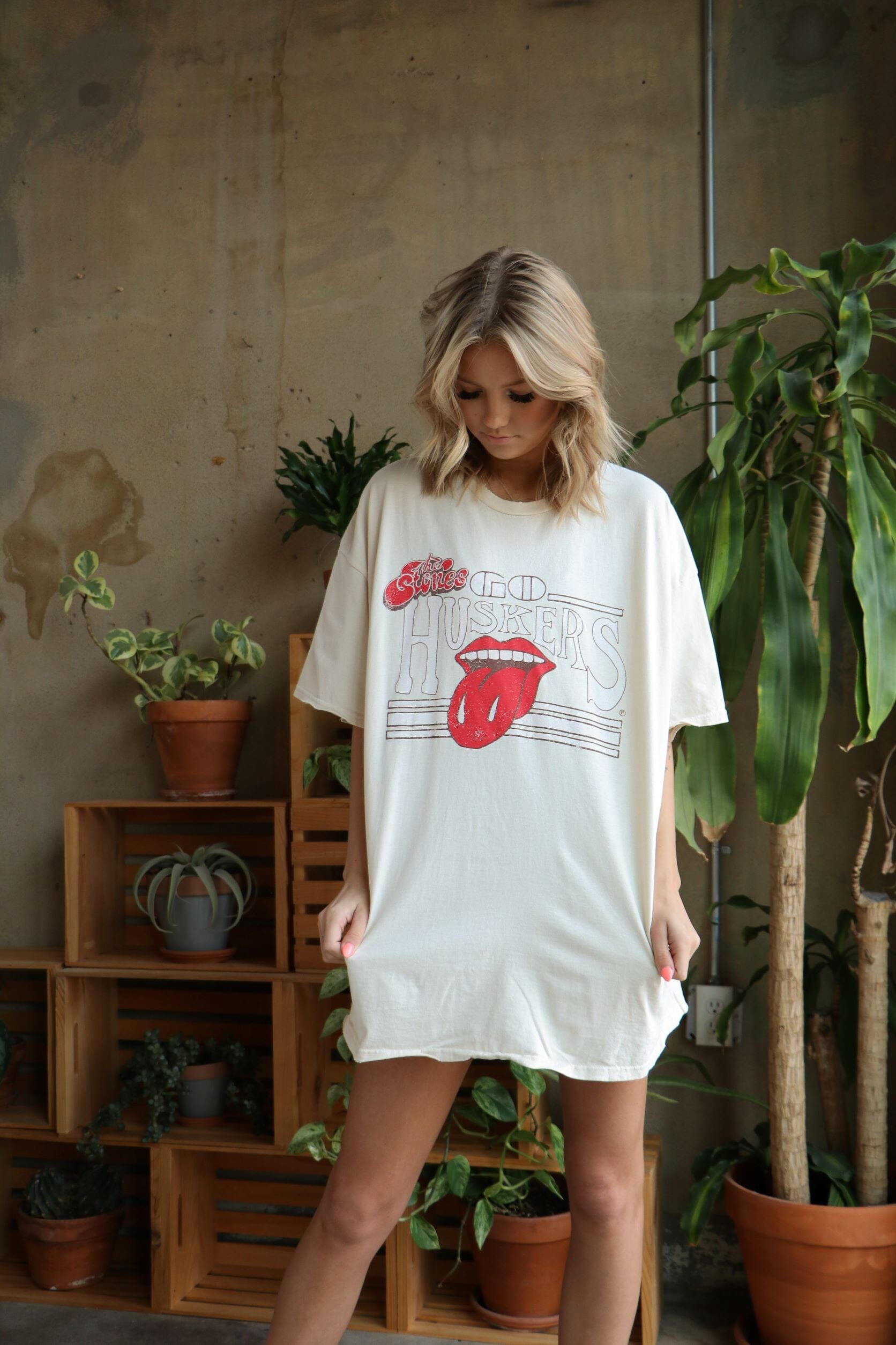 Rolling Stones Go Huskers Stoned Off White Thrifted Tee
