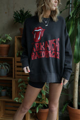 Rolling Stones Arkansas Razorbacks Dazed Black Oversized Crew Sweatshirt