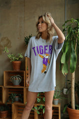 LSU Tigers Cartoon Mascot Puff Ink Gray Thrifted Tee