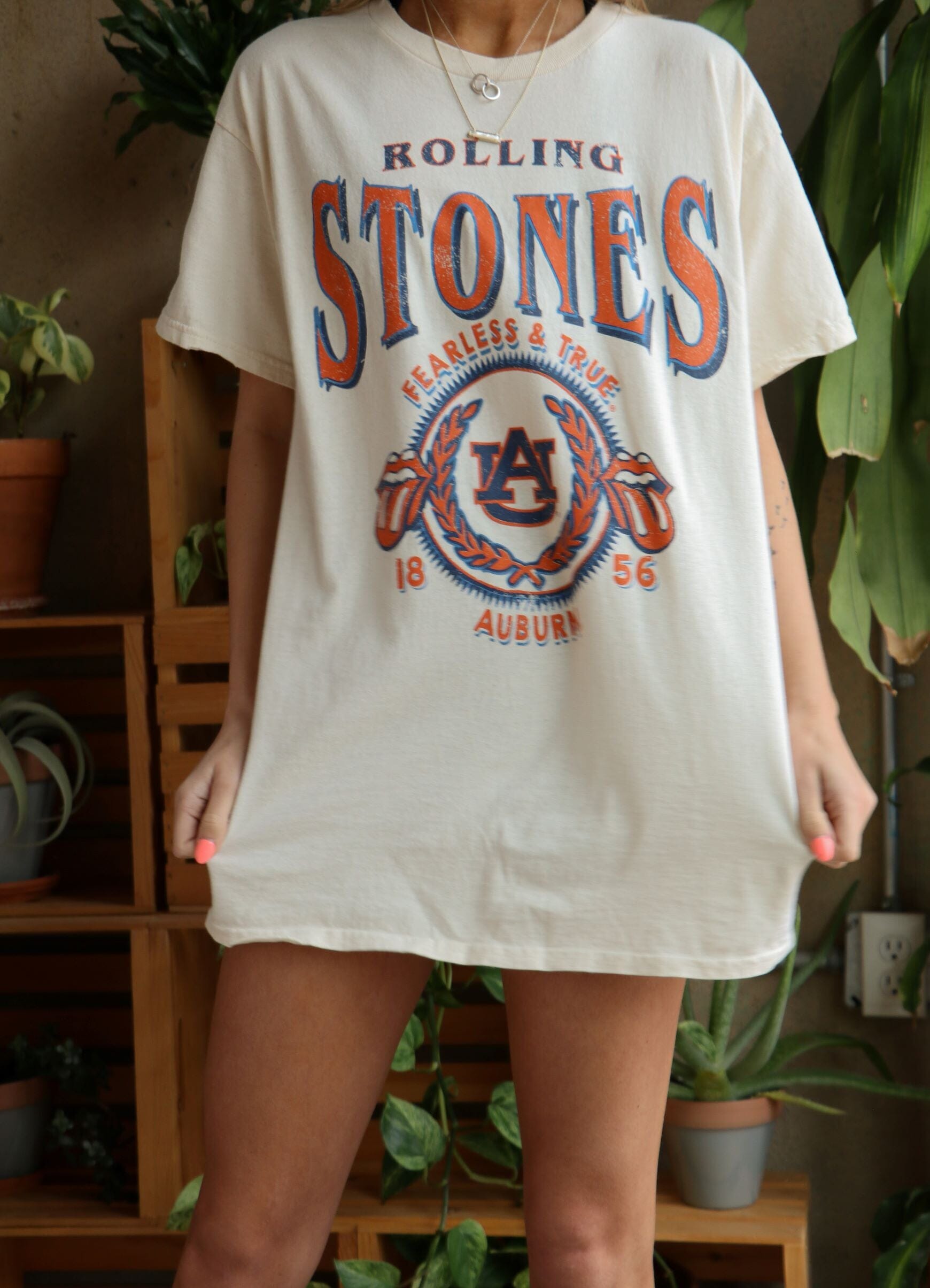 Rolling Stones Auburn Tigers College Seal Off White Thrifted Tee