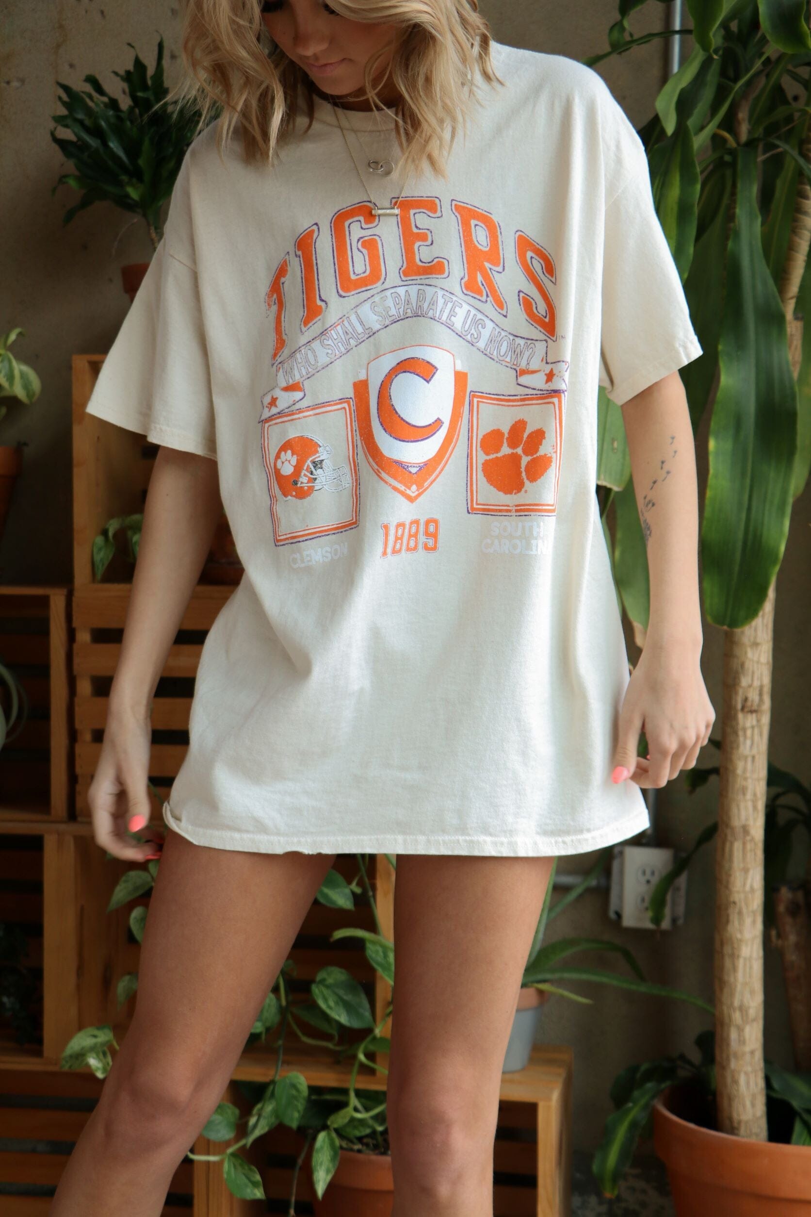 Clemson Tigers Prep Patch Off White Thrifted Tee
