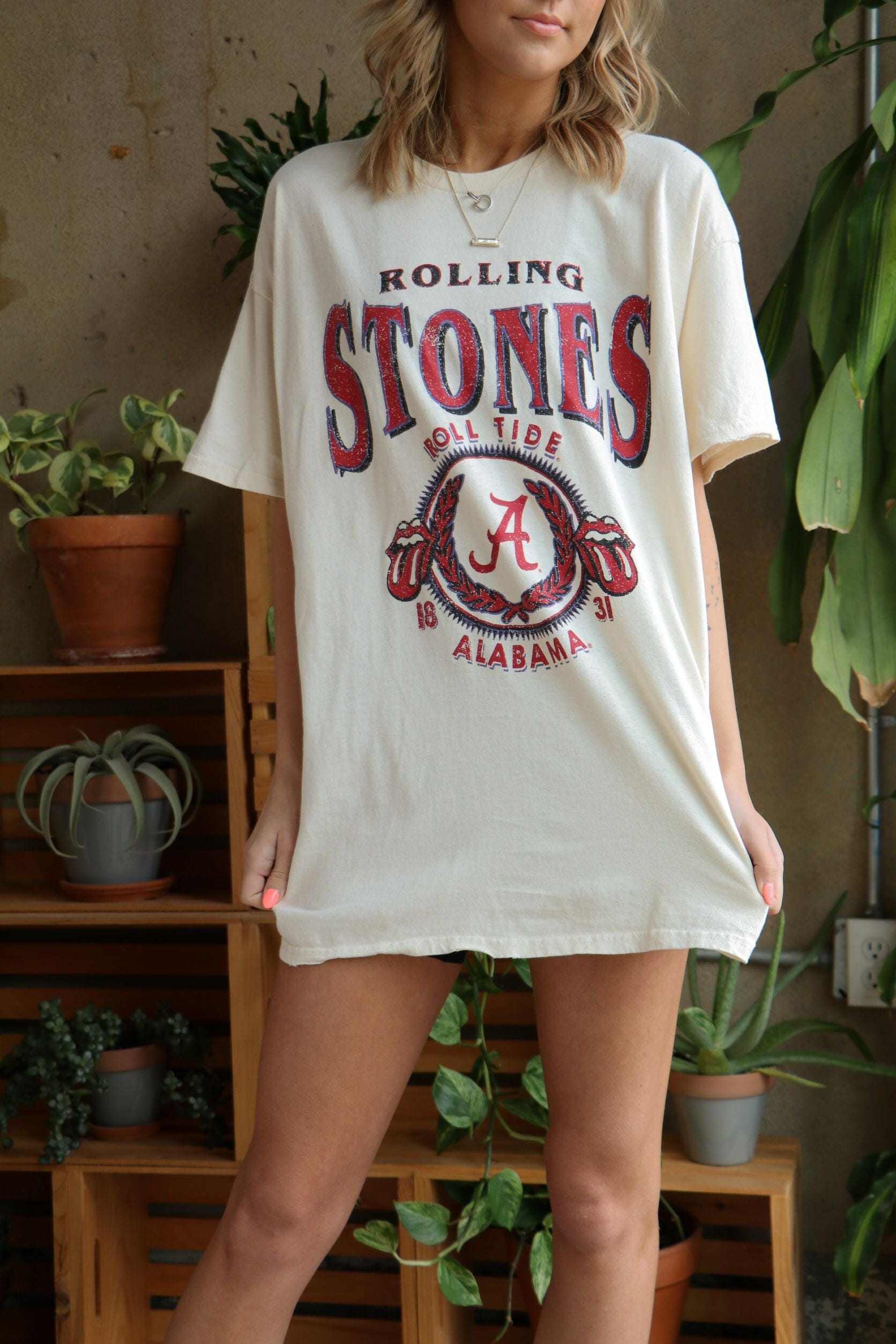 Rolling Stones Bama College Seal Off White Thrifted Tee
