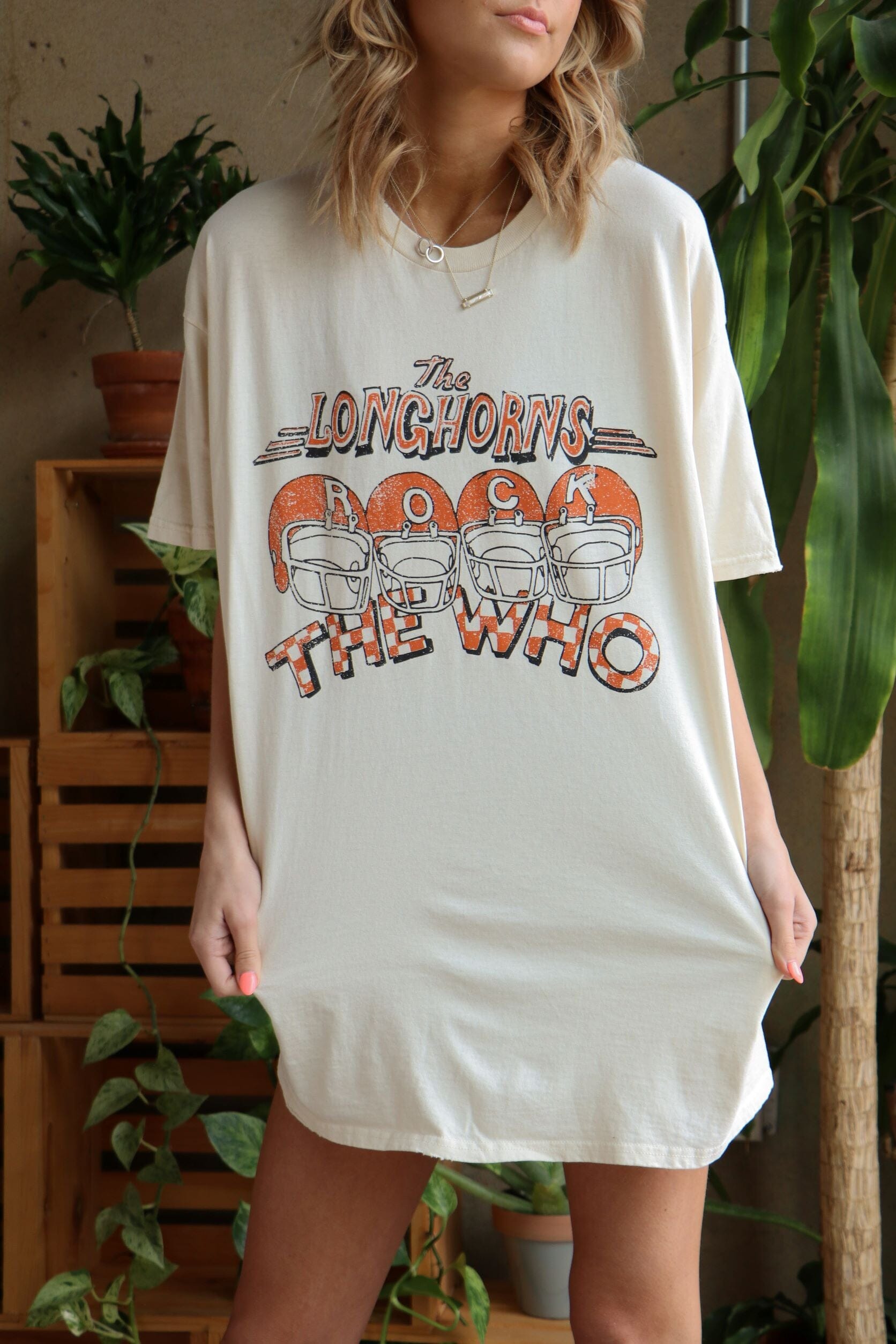 The Who Longhorns Rock Off White Thrifted Tee