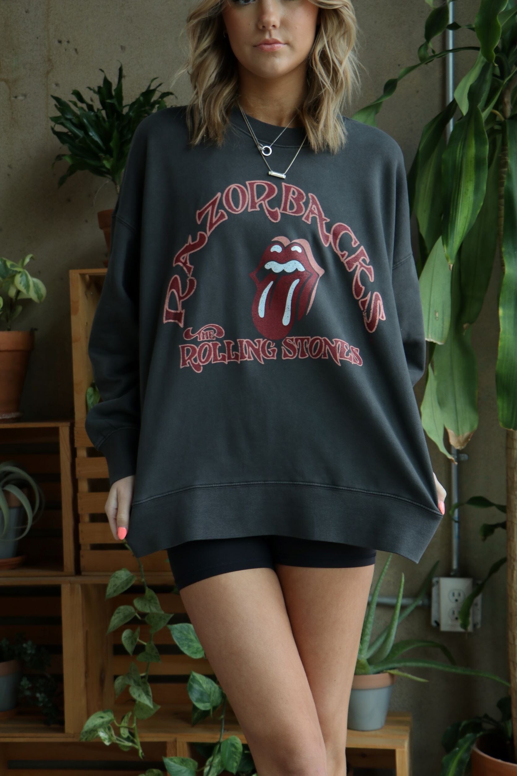 Rolling Stones Razorbacks Psych Black Oversized Crew Sweatshirt