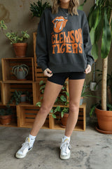 Rolling Stones Clemson Tigers Dazed Black Oversized Crew Sweatshirt