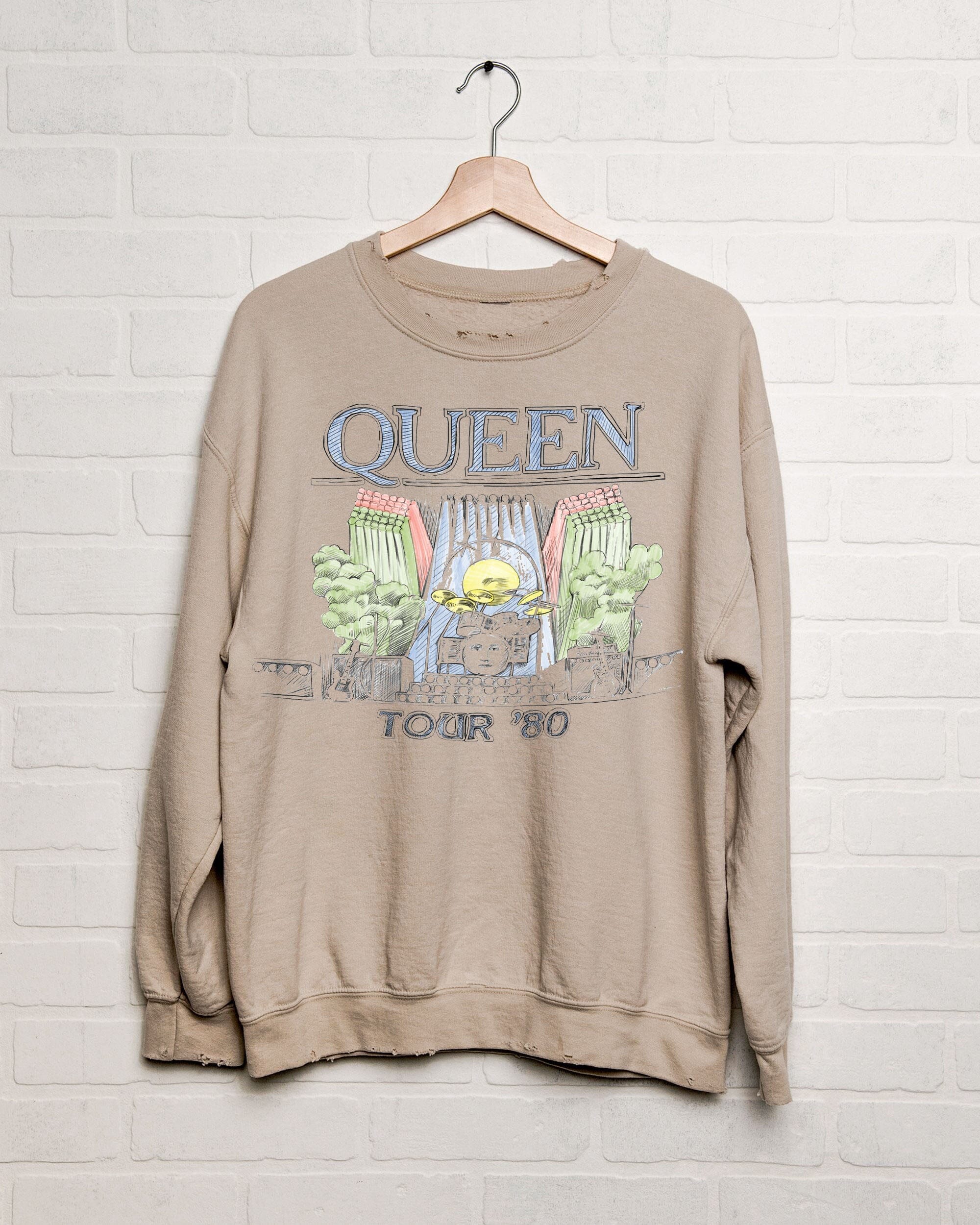 Queen 1980 Tour Sand Thrifted Sweatshirt - shoplivylu