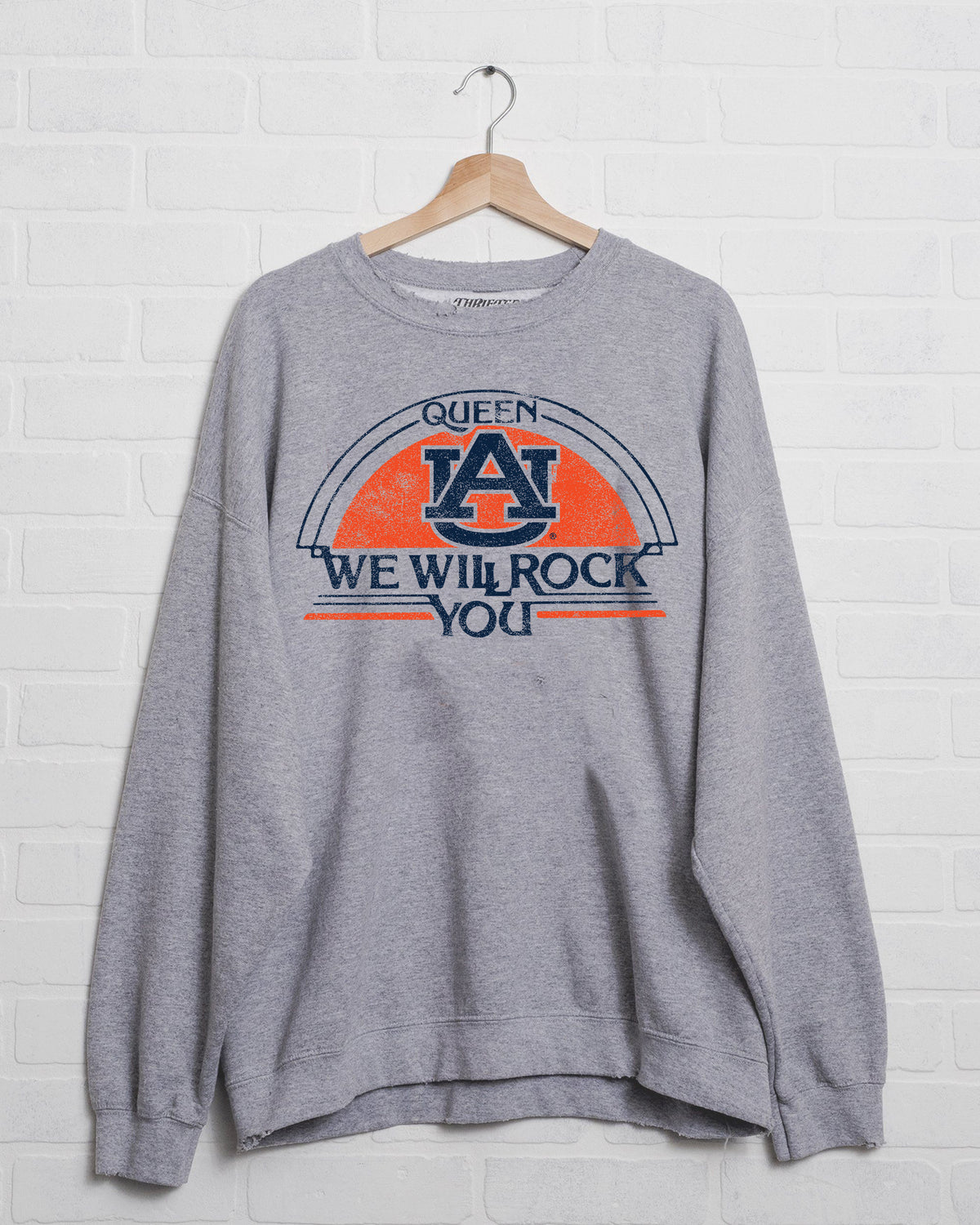 Queen Auburn Tigers Will Rock You Gray Thrifted Sweatshirt - shoplivylu