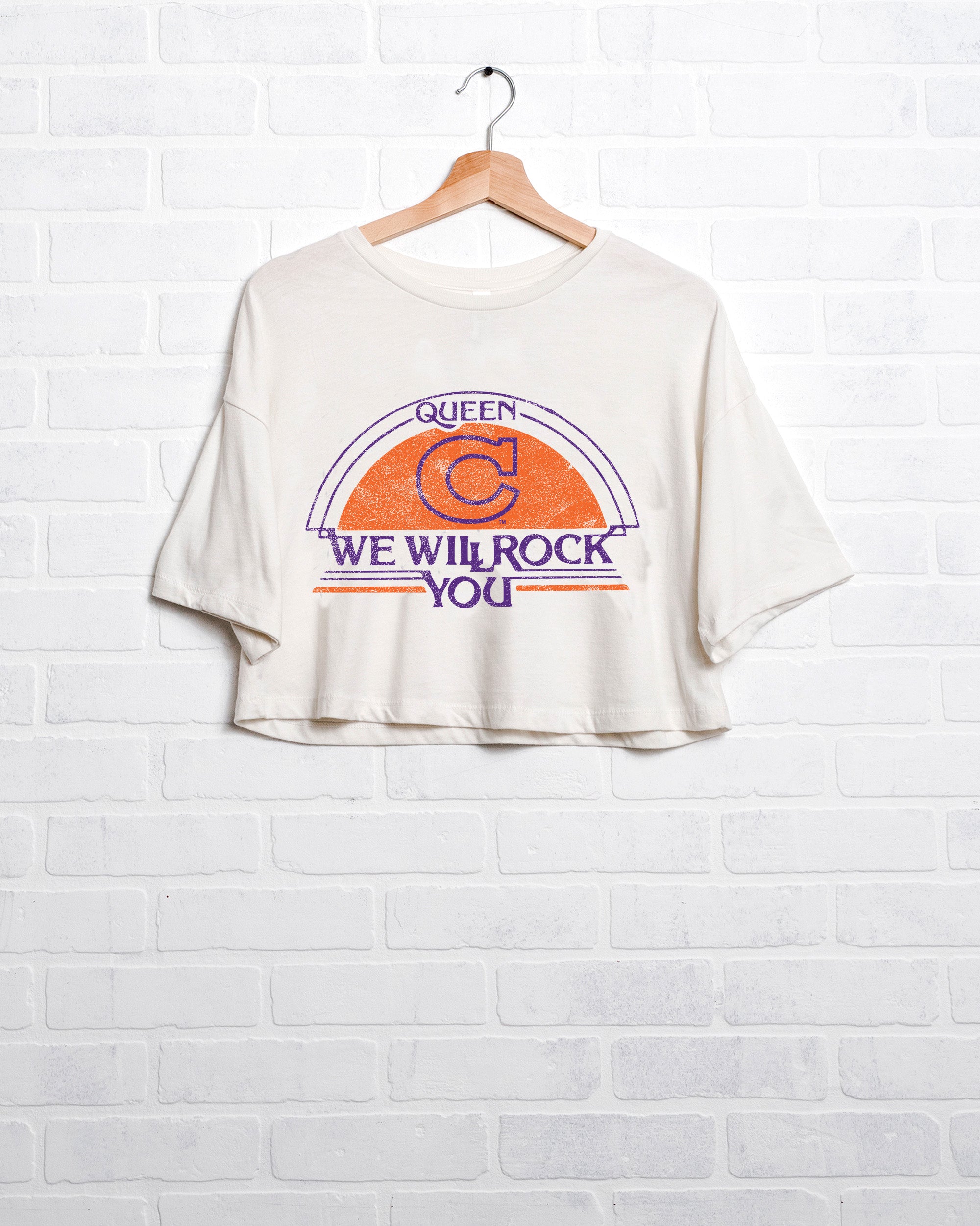 Queen Clemson Tigers Will Rock You White Cropped Tee - shoplivylu