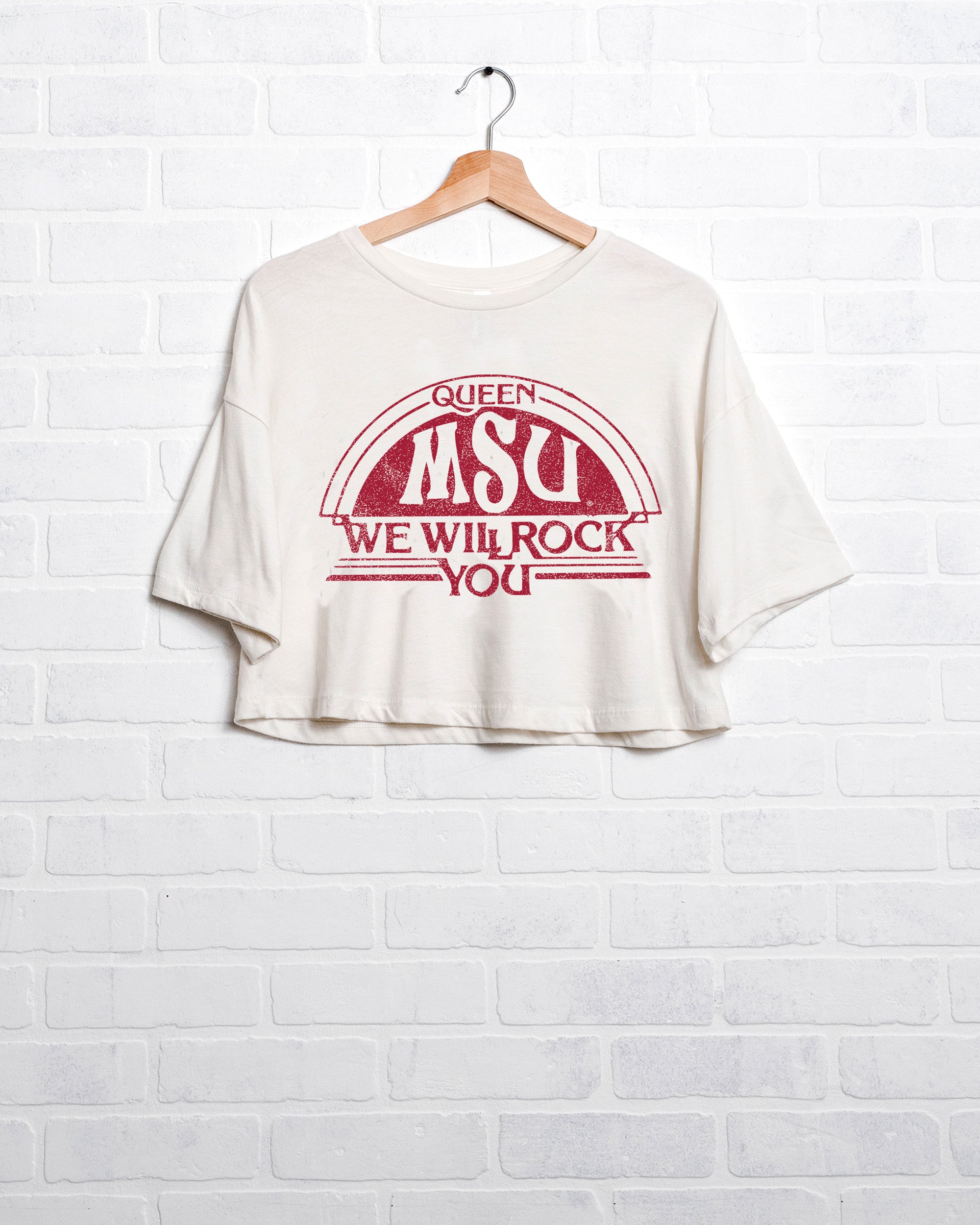 Queen Mississippi State Bulldogs Will Rock You White Cropped Tee - shoplivylu