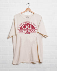 Queen OU Sooners Will Rock You Off White Thrifted Tee - shoplivylu