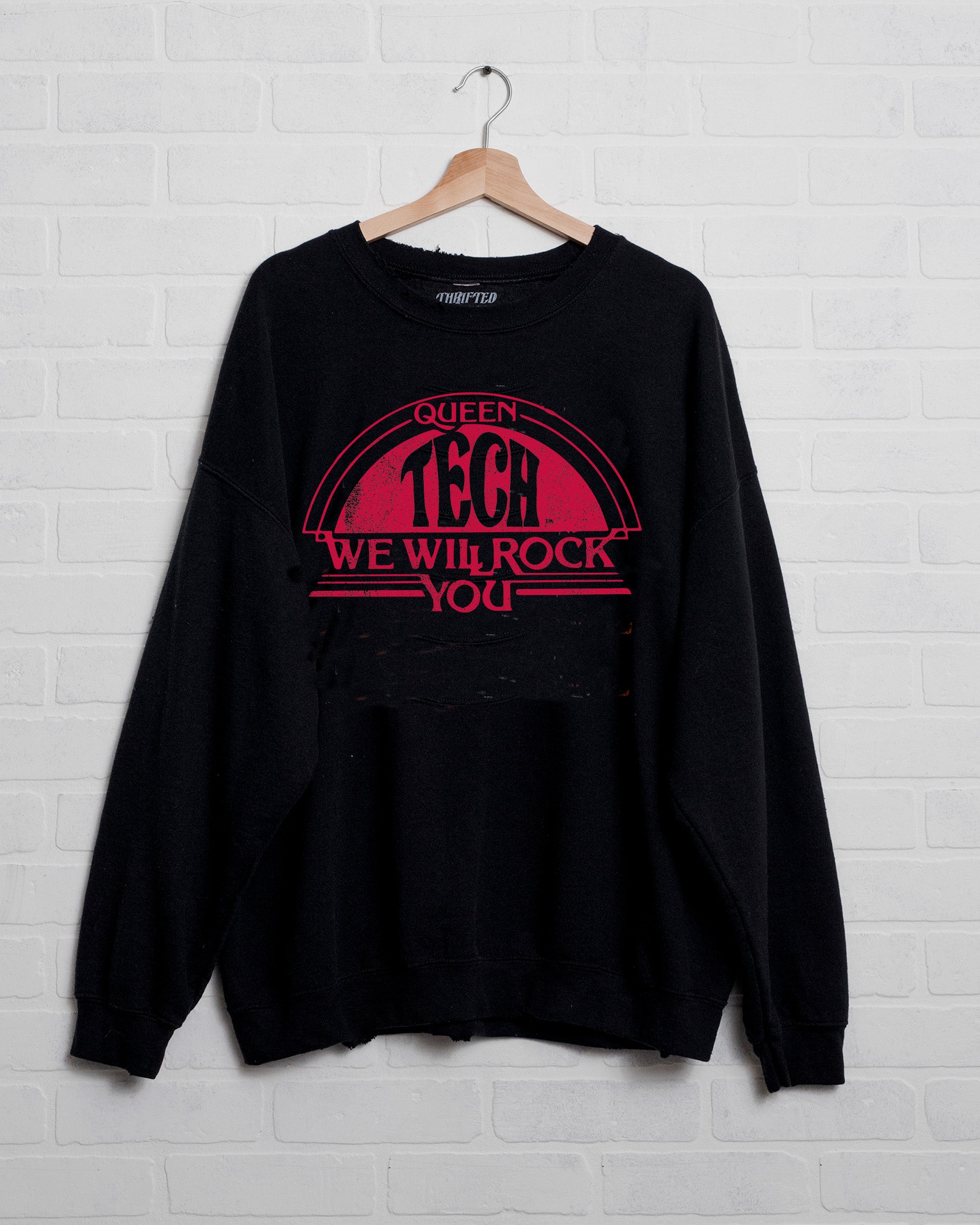 Queen Texas Tech Will Rock You Black Thrifted Sweatshirt - shoplivylu