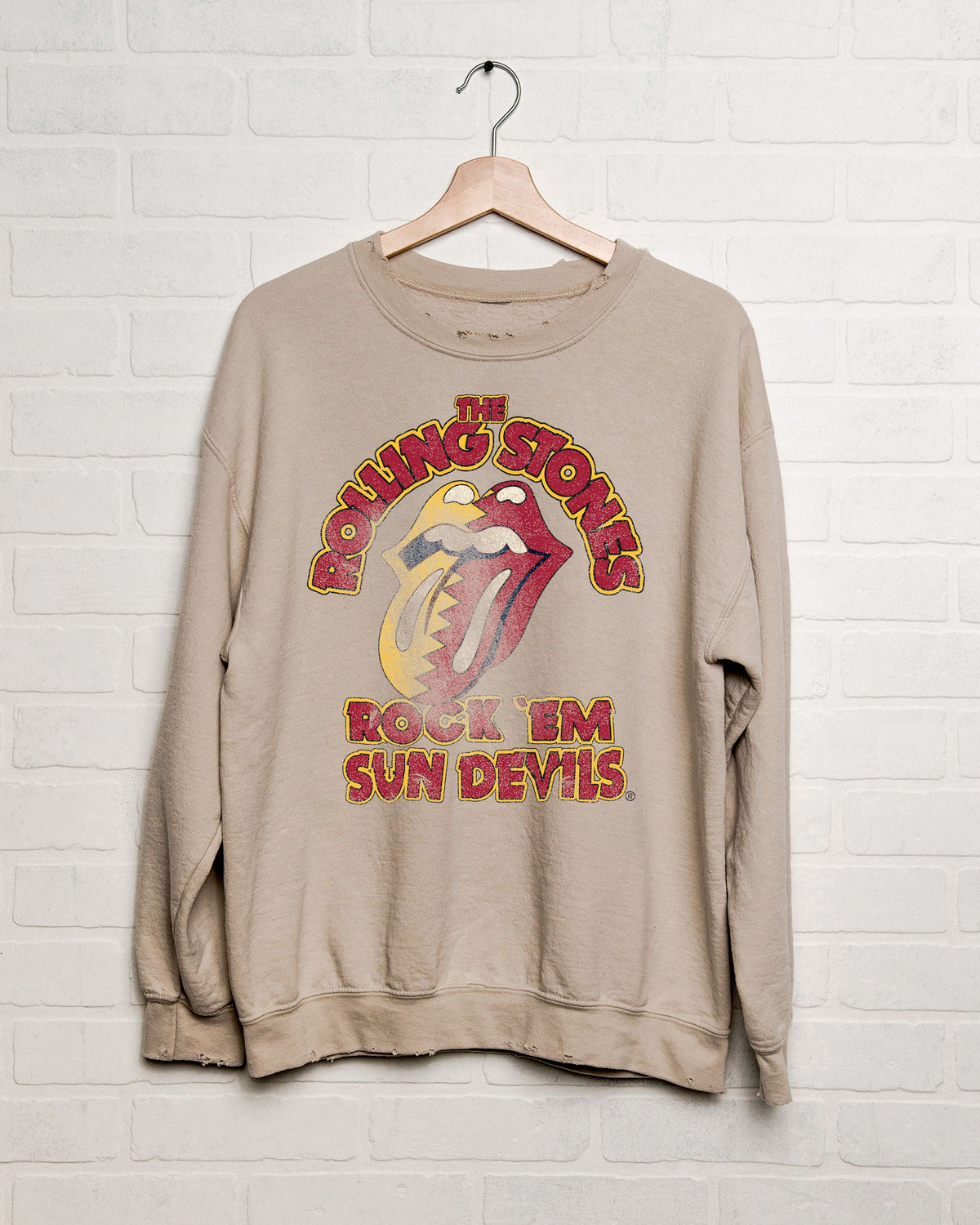 Rolling Stones Rock 'Em Sun Devils Sand Thrifted Sweatshirt - shoplivylu