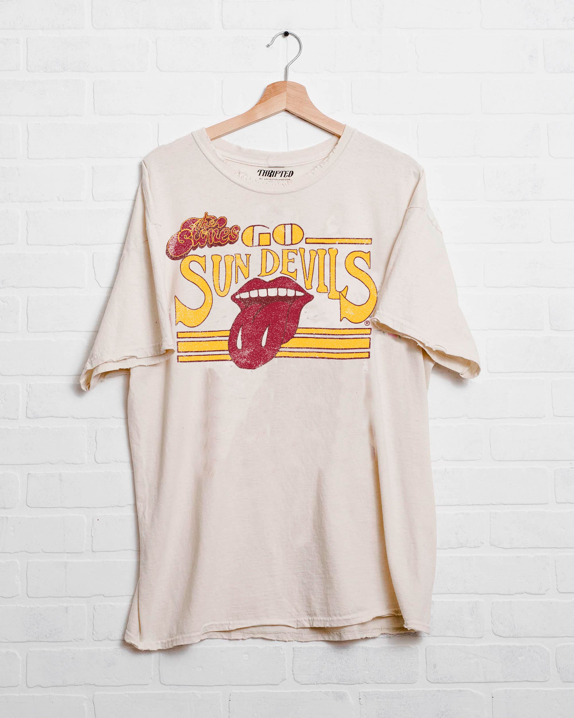 Rolling Stones Sun Devils Stoned Off White Thrifted Tee - shoplivylu