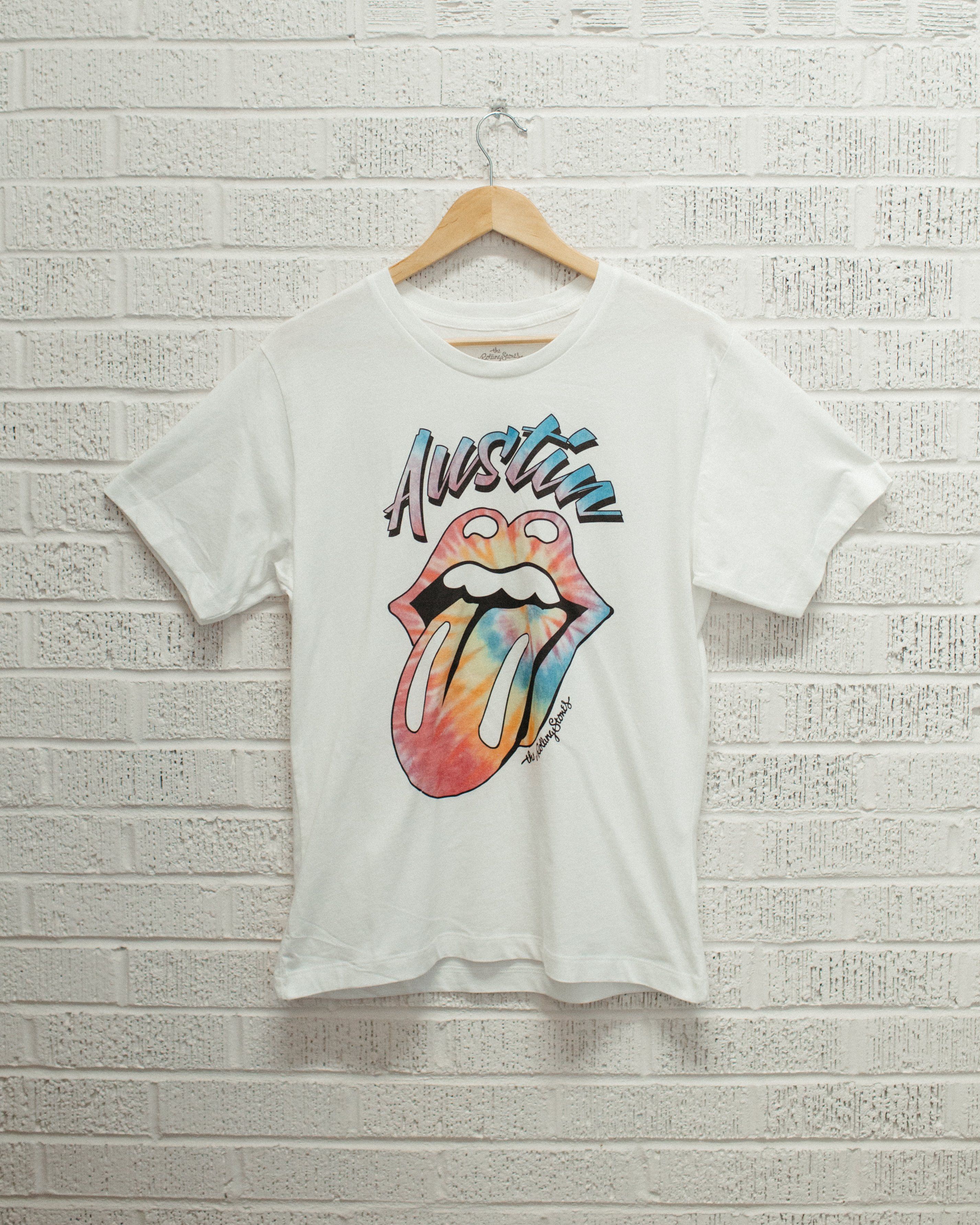 Rolling Stones Austin Pastel Tie Dye Lick White Tee - shoplivylu