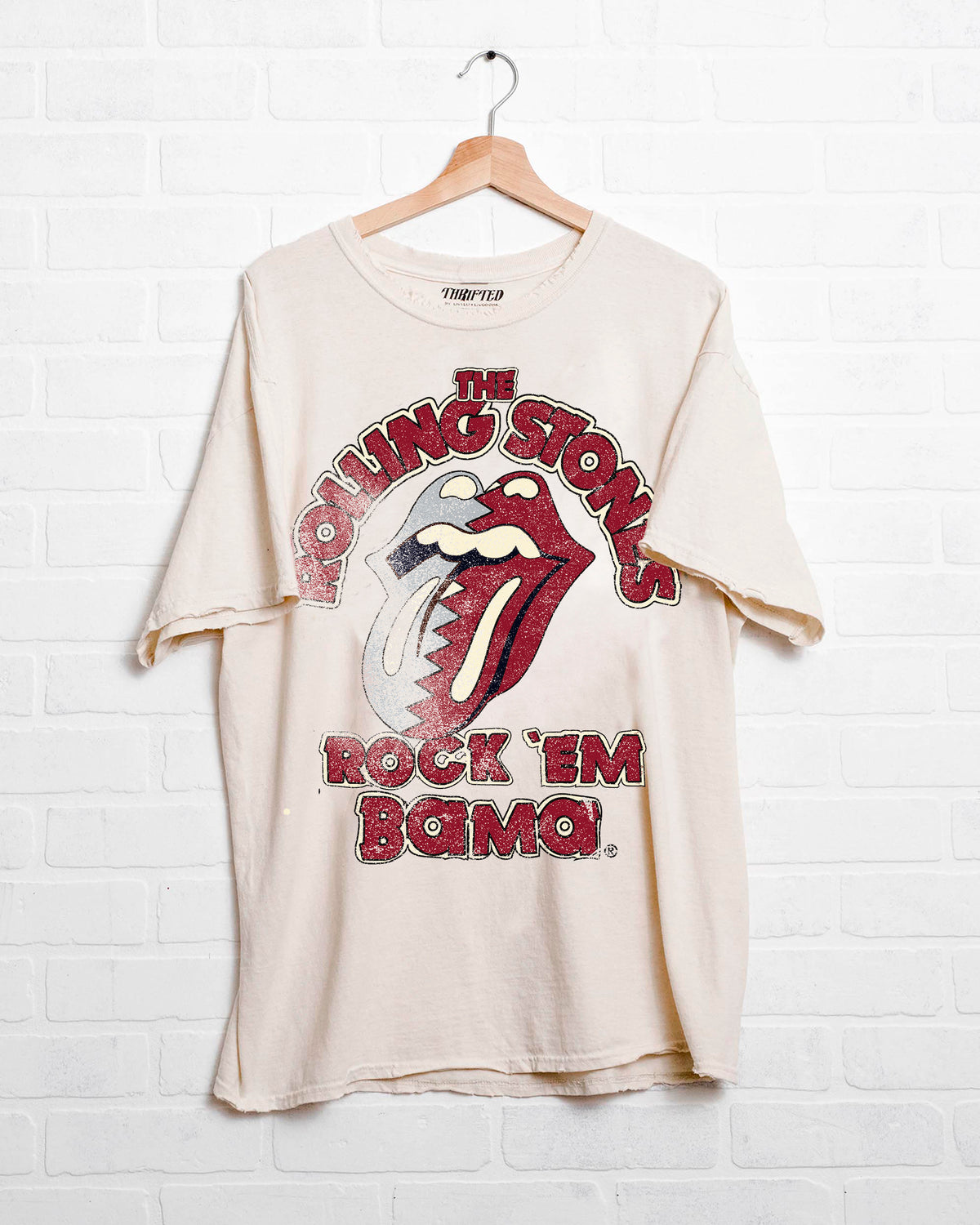 Rolling Stones Rock 'Em Bama Off White Thrifted Tee - shoplivylu