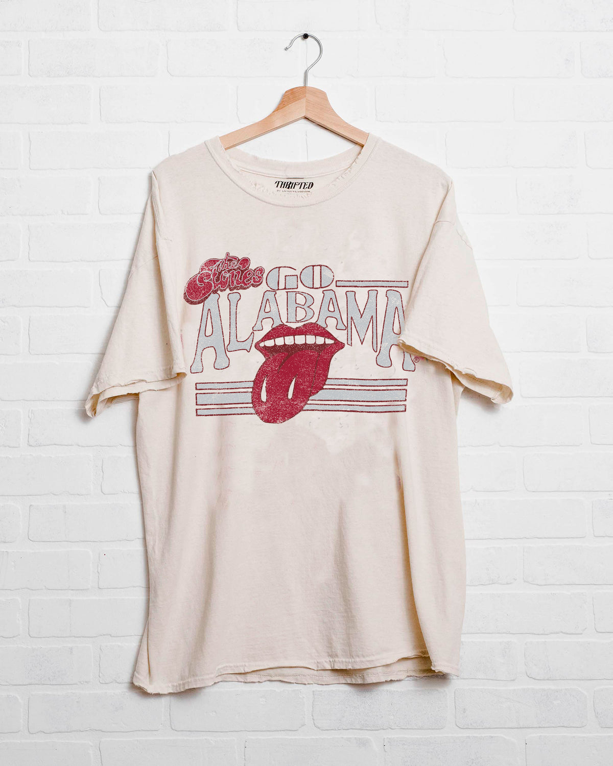 Rolling Stones University of Alabama Stoned Off White Thrifted Tee - shoplivylu