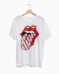 Rolling Stones Candy Cane Lick White Tee - shoplivylu