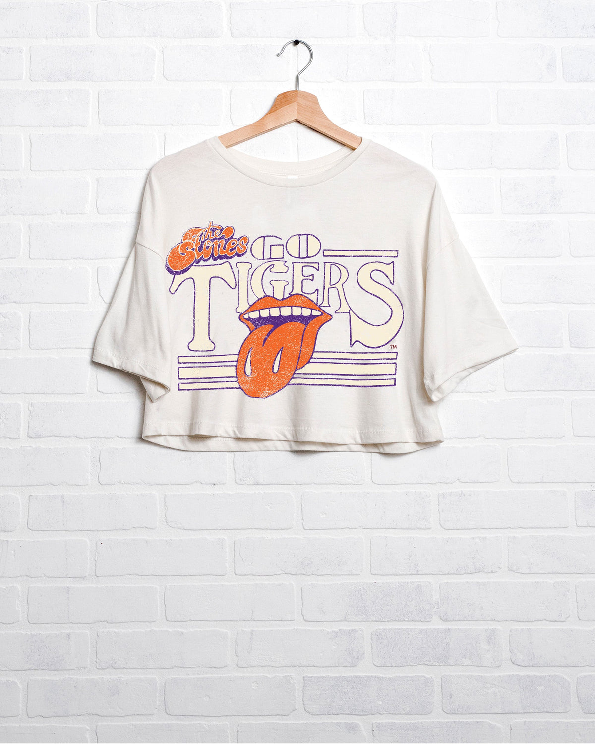 Rolling Stones Clemson Tigers Stoned White Cropped Tee - shoplivylu