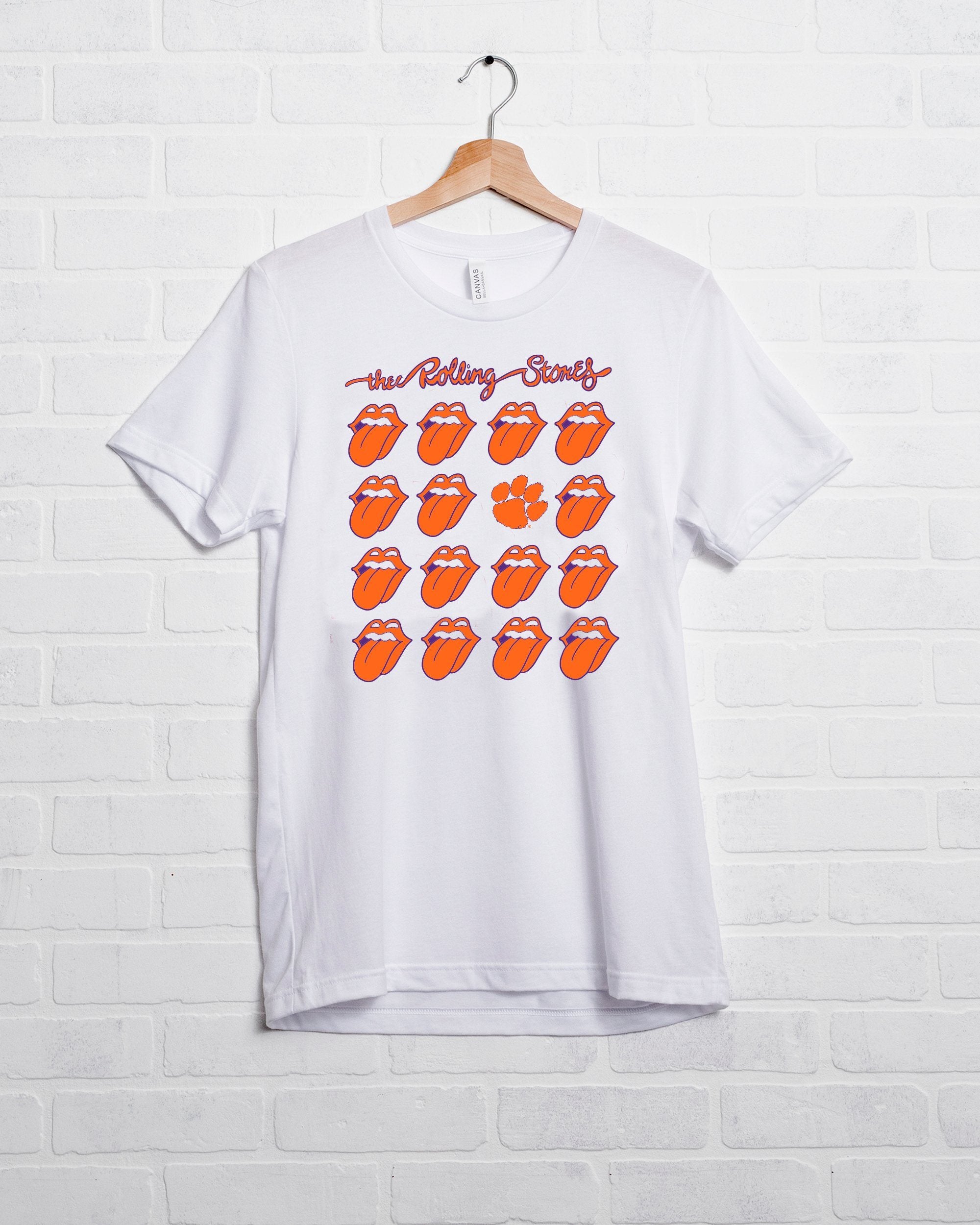Rolling Stones Clemson Multi Lick White Tee - shoplivylu