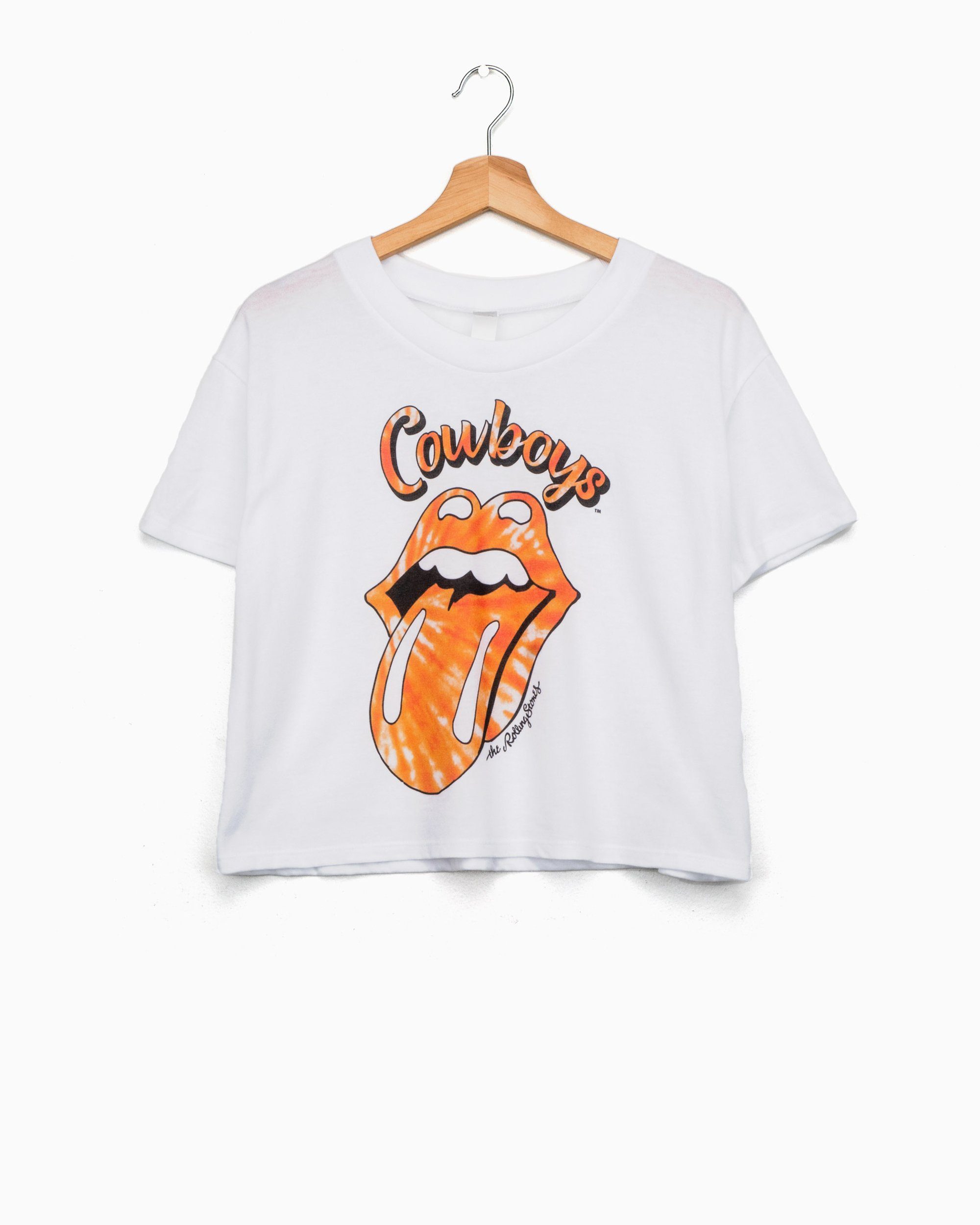 Rolling Stones Cowboys Tie Dye Lick White Cropped Tee (4522439999591)