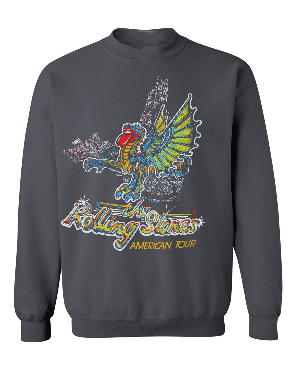 Rolling Stones American Dragon Tour Charcoal Thrifted Sweatshirt - shoplivylu