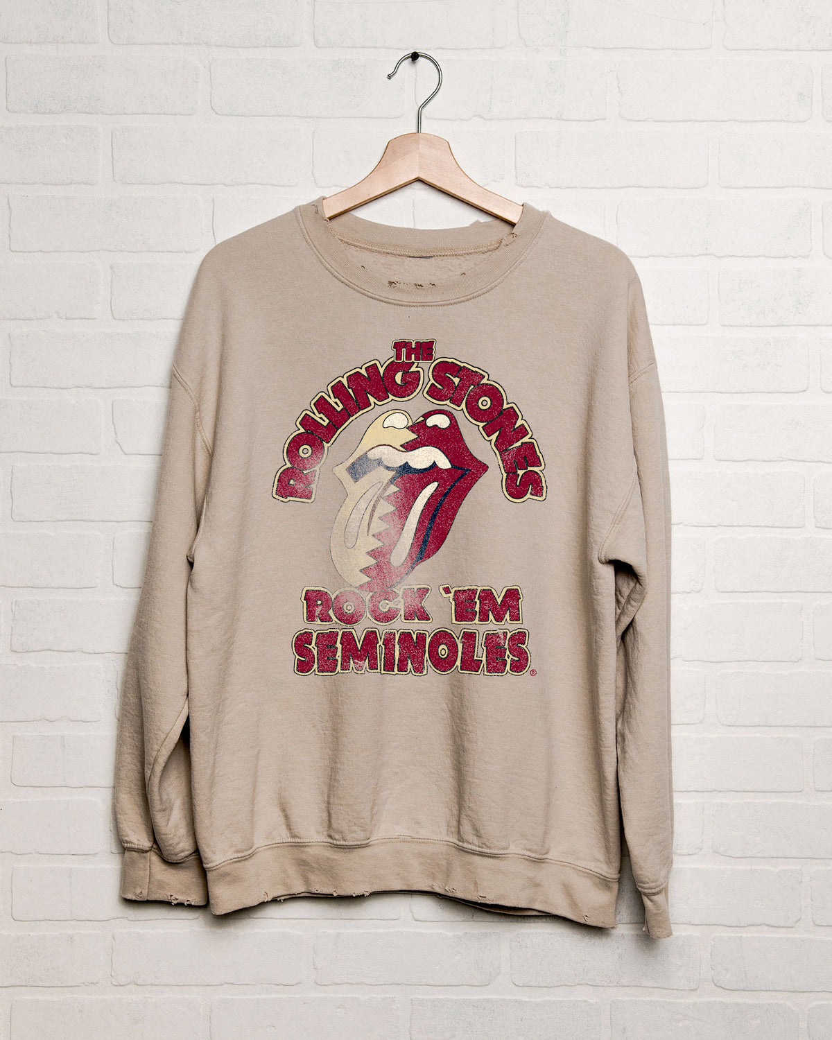 Rolling Stones Rock 'Em Seminoles Sand Thrifted Sweatshirt - shoplivylu
