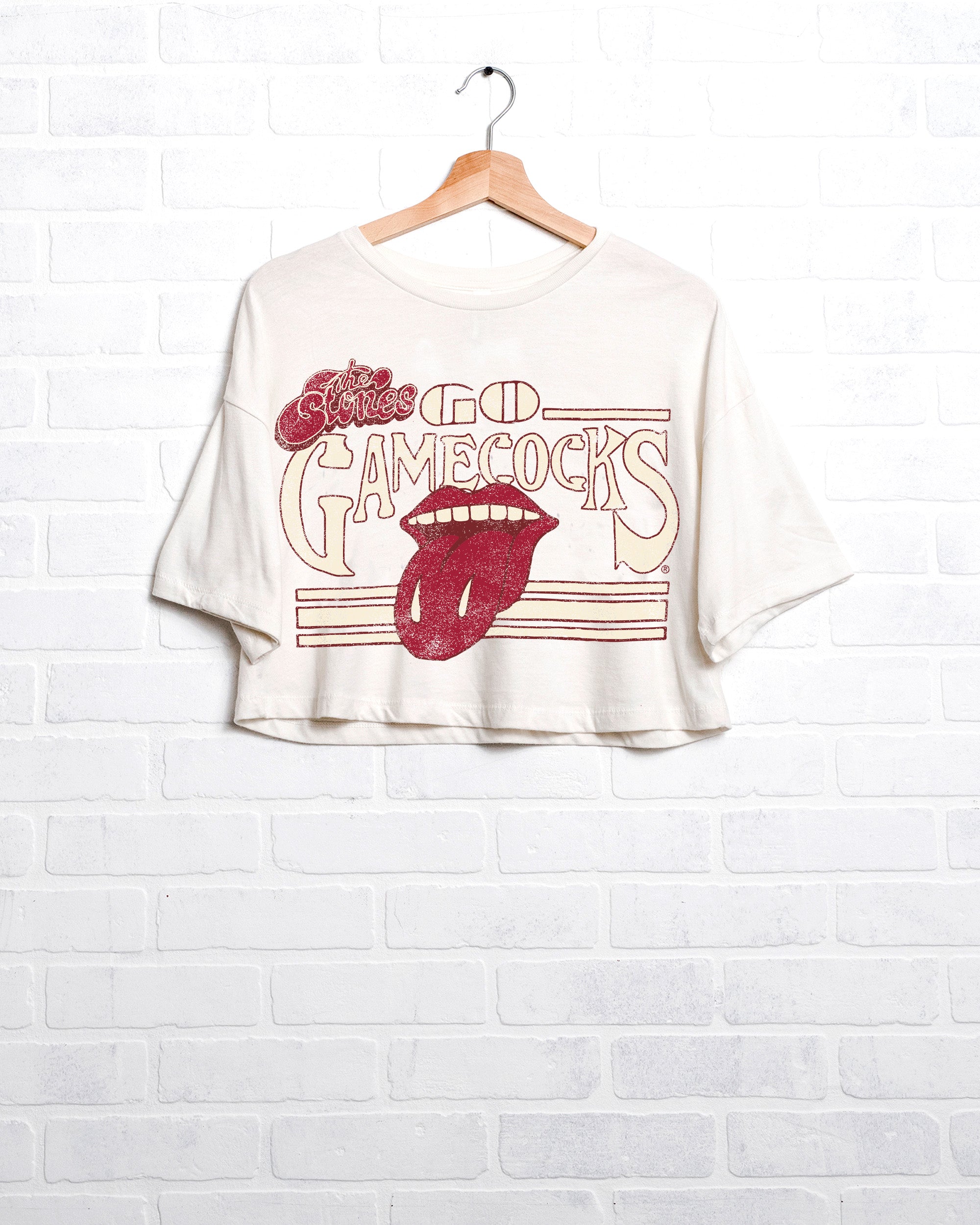 Rolling Stones Gamecocks Stoned White Cropped Tee - shoplivylu