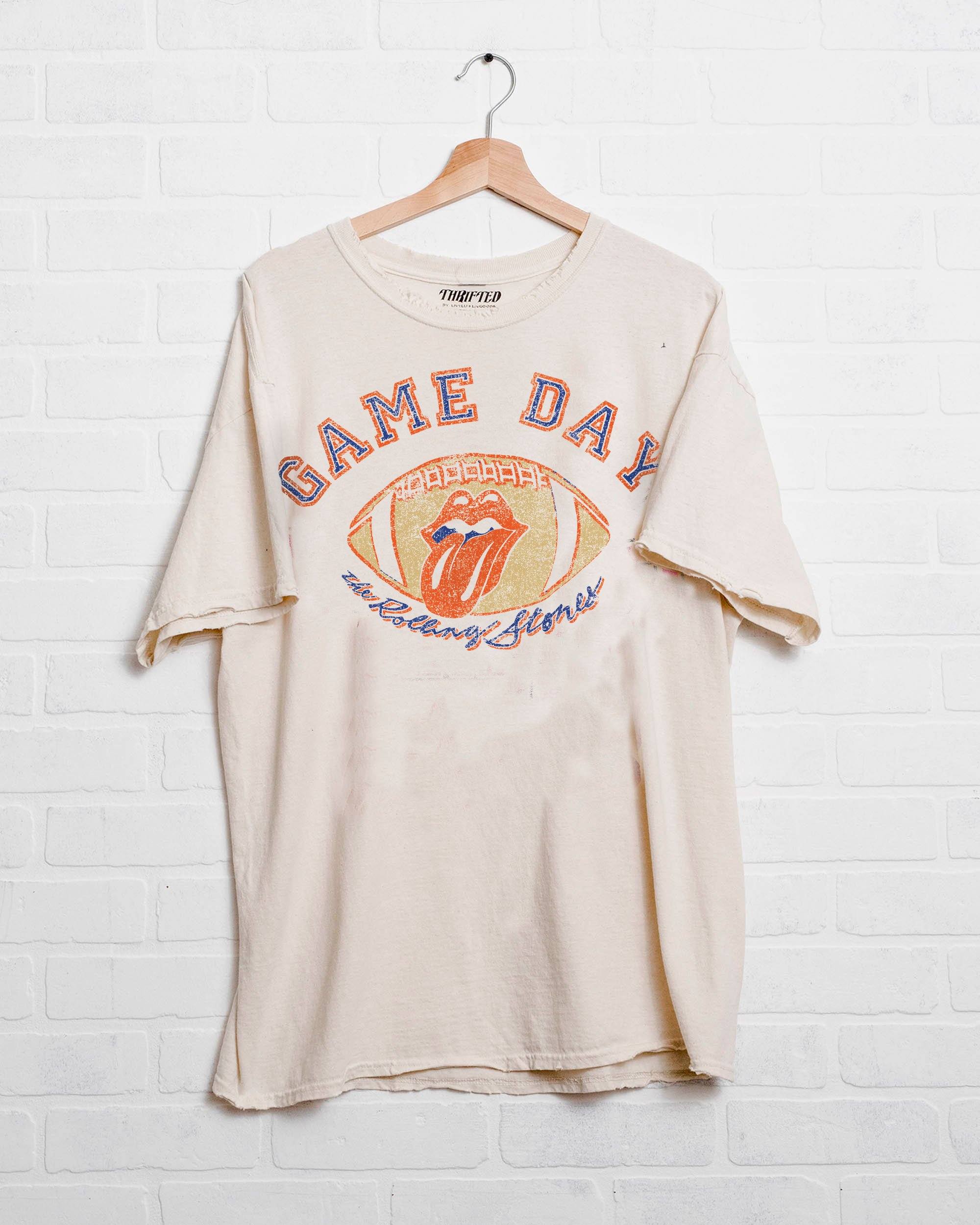 Rolling Stones Gameday (navy) Football Lick Off White Thrifted Tee - shoplivylu
