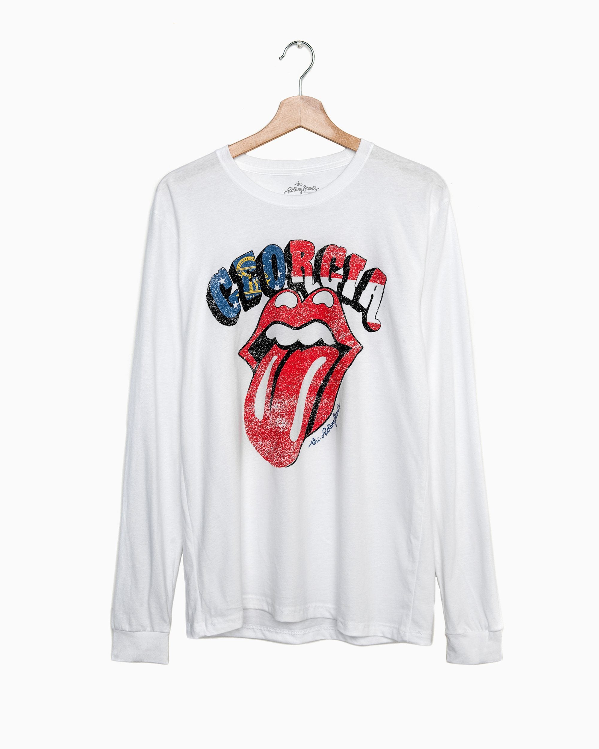Rolling Stones Georgia Flag Rocker White Long Sleeve Tee - shoplivylu