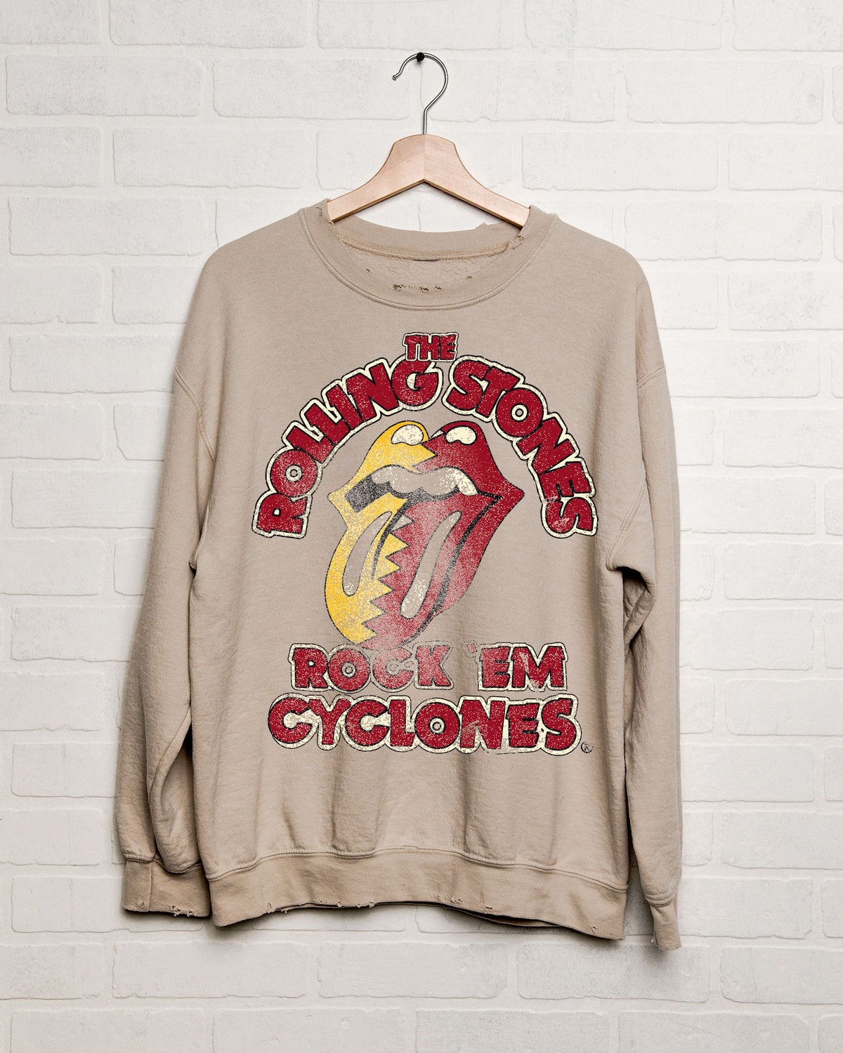 Rolling Stones Rock 'Em Cyclones Sand Thrifted Sweatshirt - shoplivylu