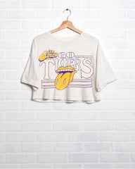 Rolling Stones LSU Tigers Stoned White Cropped Tee - shoplivylu